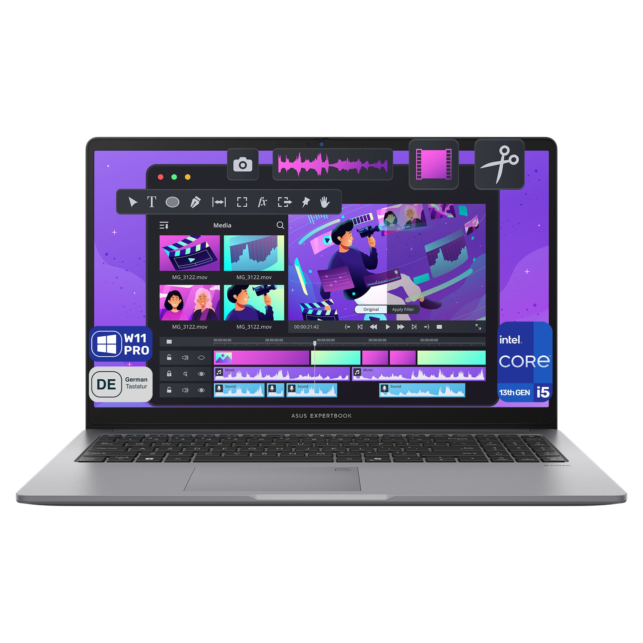 ASUS ExpertBook P1 Business Laptop,  Core i5-13420H, 15.6" FHD (1920x1080), QWERTZ Numerische Tastatur, Windows 11 Pro,