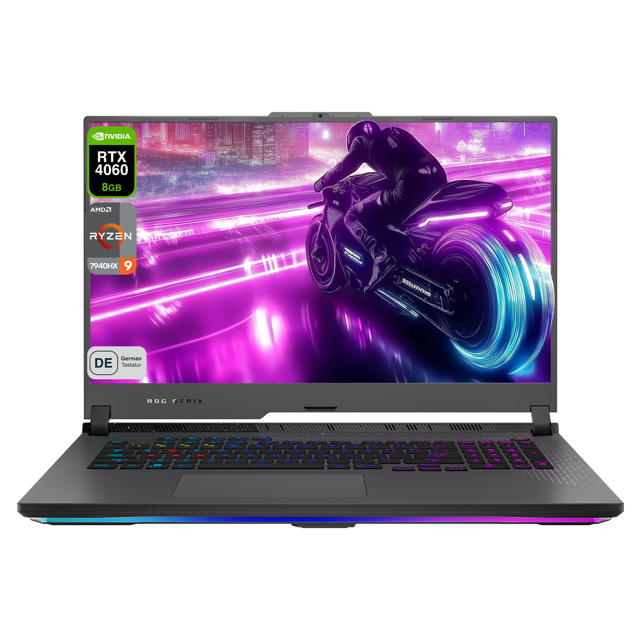 ASUS ROG Strix G17 Gaming Laptop, Ryzen 9-7940HX, 17.3" FHD (1920x1080), RTX4060, RGB QWERTZ Tastatur
