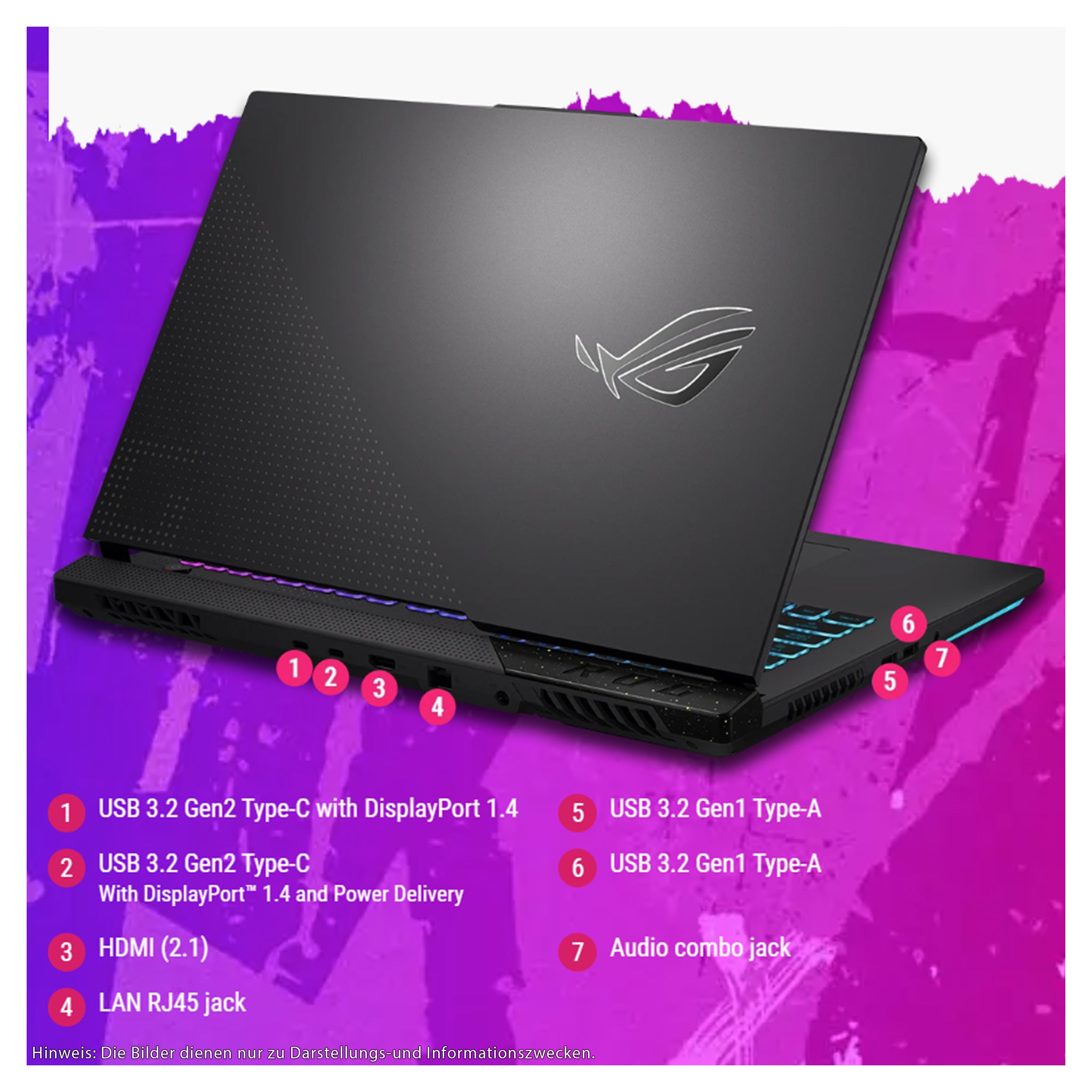 ASUS ROG Strix G17 Gaming Laptop, Ryzen 9-7940HX, 17.3" FHD (1920x1080), RTX4060, RGB QWERTZ Tastatur