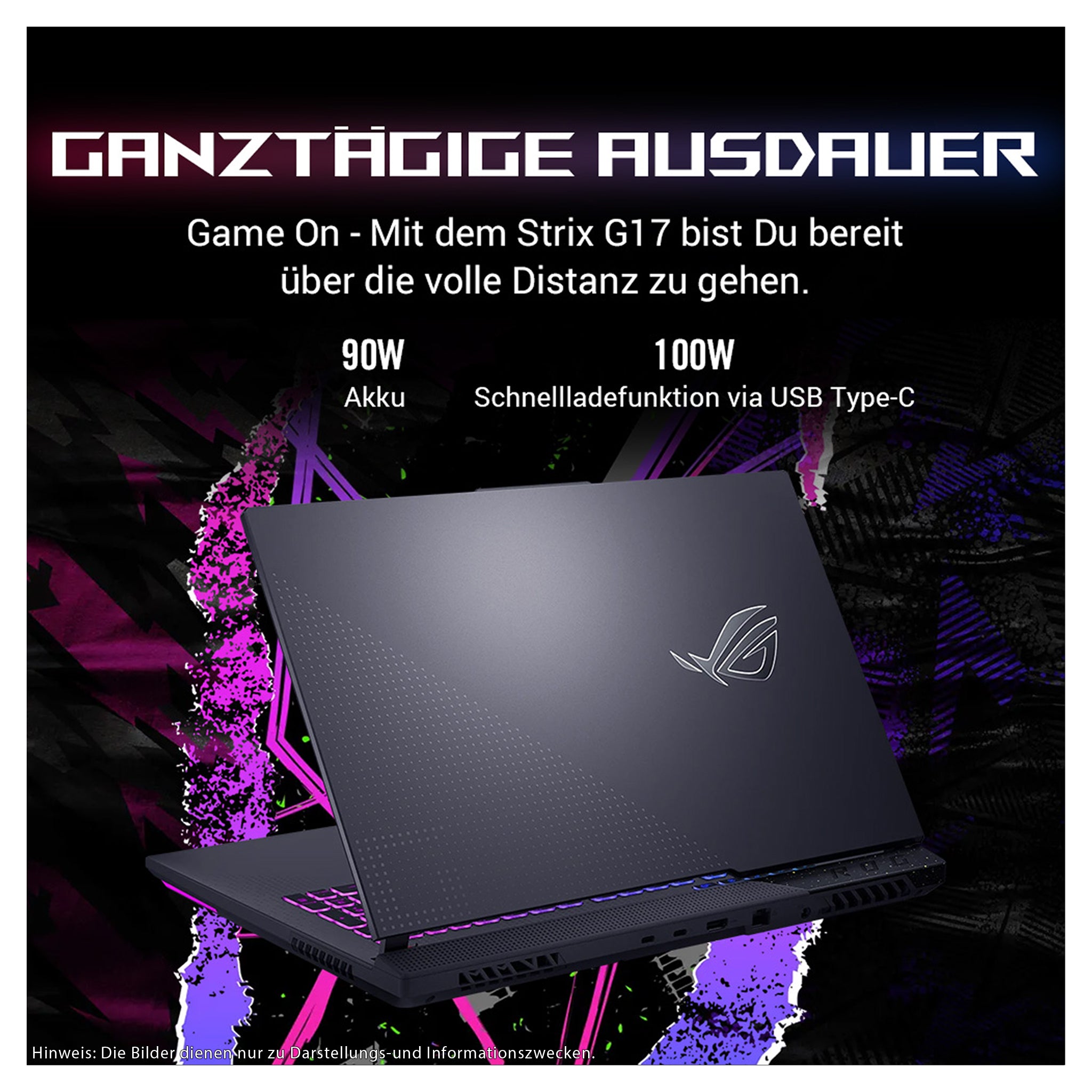 ASUS ROG Strix G17 Gaming Laptop, Ryzen 9-7940HX, 17.3" FHD (1920x1080), RTX4060, RGB QWERTZ Tastatur