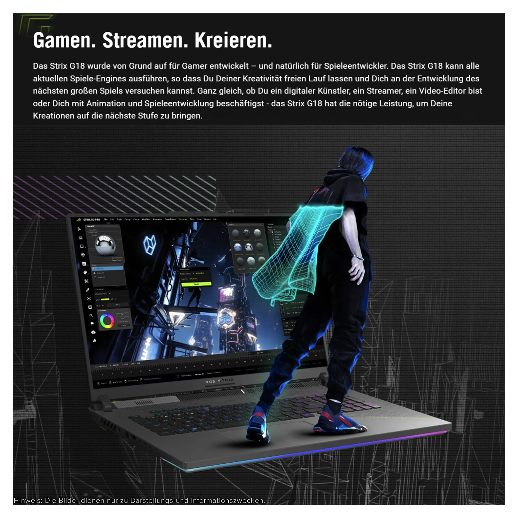 ASUS ROG Strix G18 Gaming Laptop, Ryzen 9-8940HX, 18" WUXGA (1920x1200), RTX5070, RGB QWERTZ Tastatur