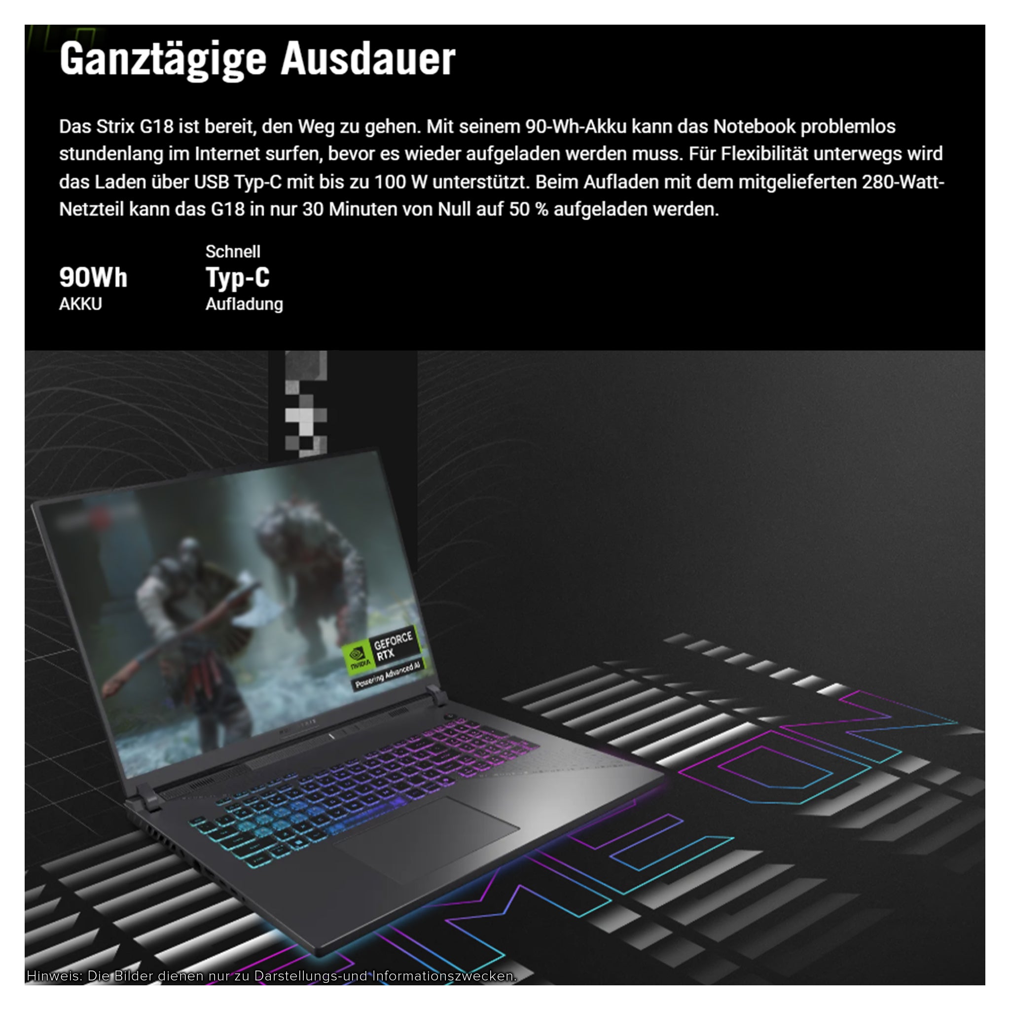 ASUS ROG Strix G18 Gaming Laptop, Ryzen 9-8940HX, 18" WUXGA (1920x1200), RTX5070, RGB QWERTZ Tastatur