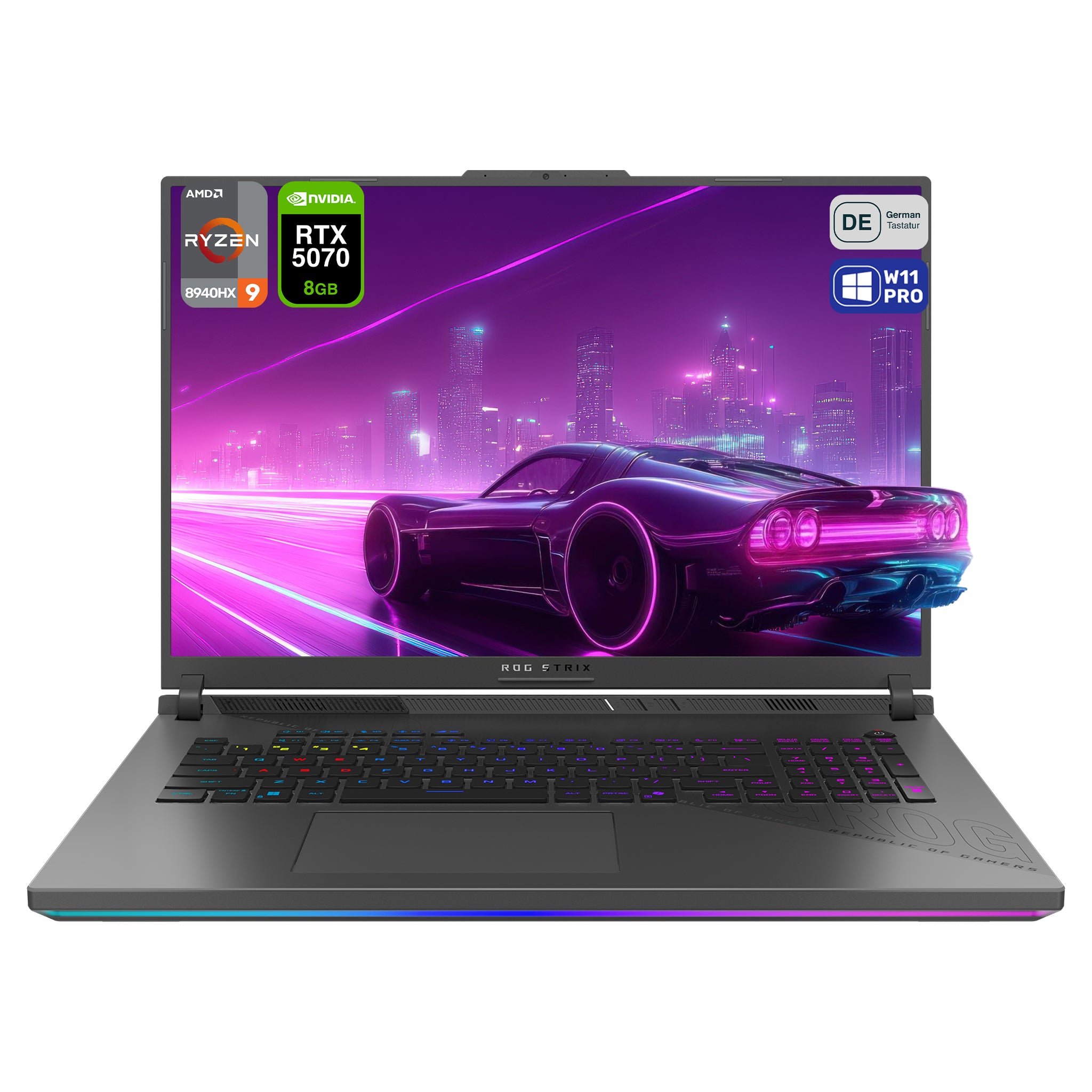 ASUS ROG Strix G18 Gaming Laptop, Ryzen 9-8940HX, 18" WUXGA (1920x1200), RTX5070, RGB QWERTZ Tastatur
