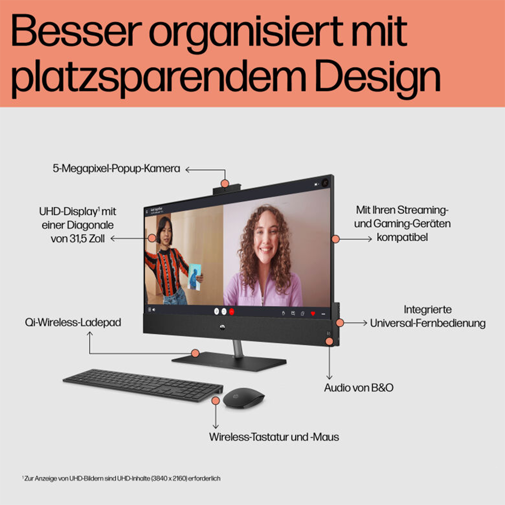 HP Pavilion All in One PC, 31,5" UHD, i7-13700T, QWERTZ, W11Home