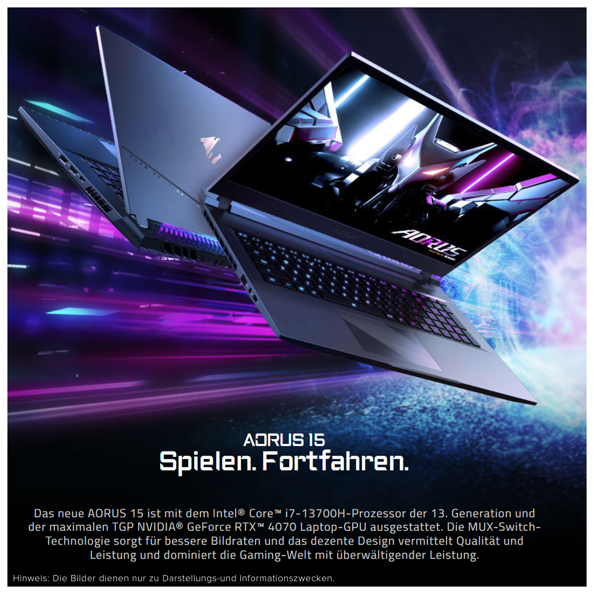 GIGABYTE AORUS 15 Gaming Laptop, 15" QHD, i7-13700H, RTX4070, QWERTZ, W11Home