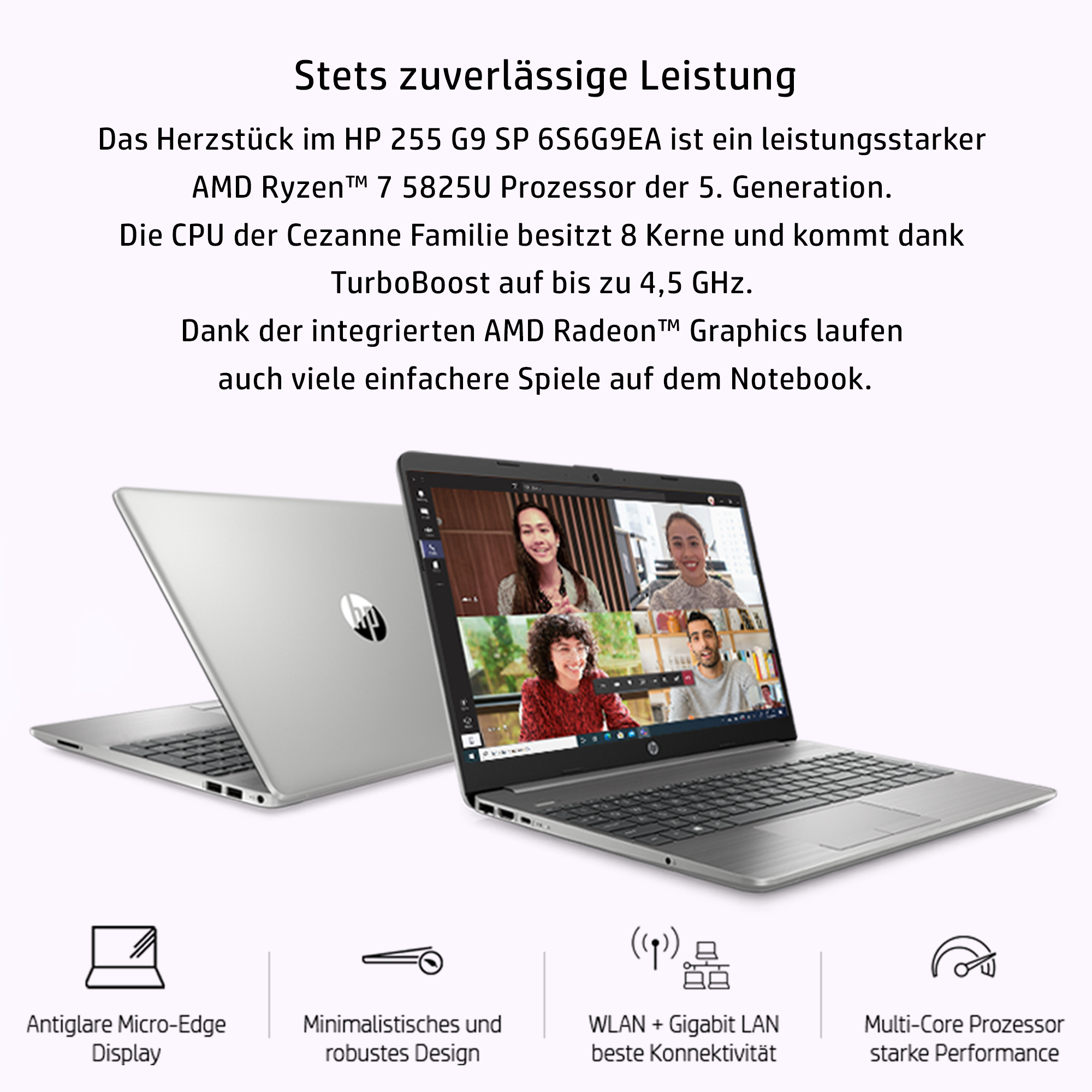 HP 255 G9 Business Laptop, 15.6" IPS FHD, AMD Ryzen 7 5825U, AMD Radeon-Grafik, QWERTZ Tastatur, Win11 Pro- Neu, Karton beschädigt