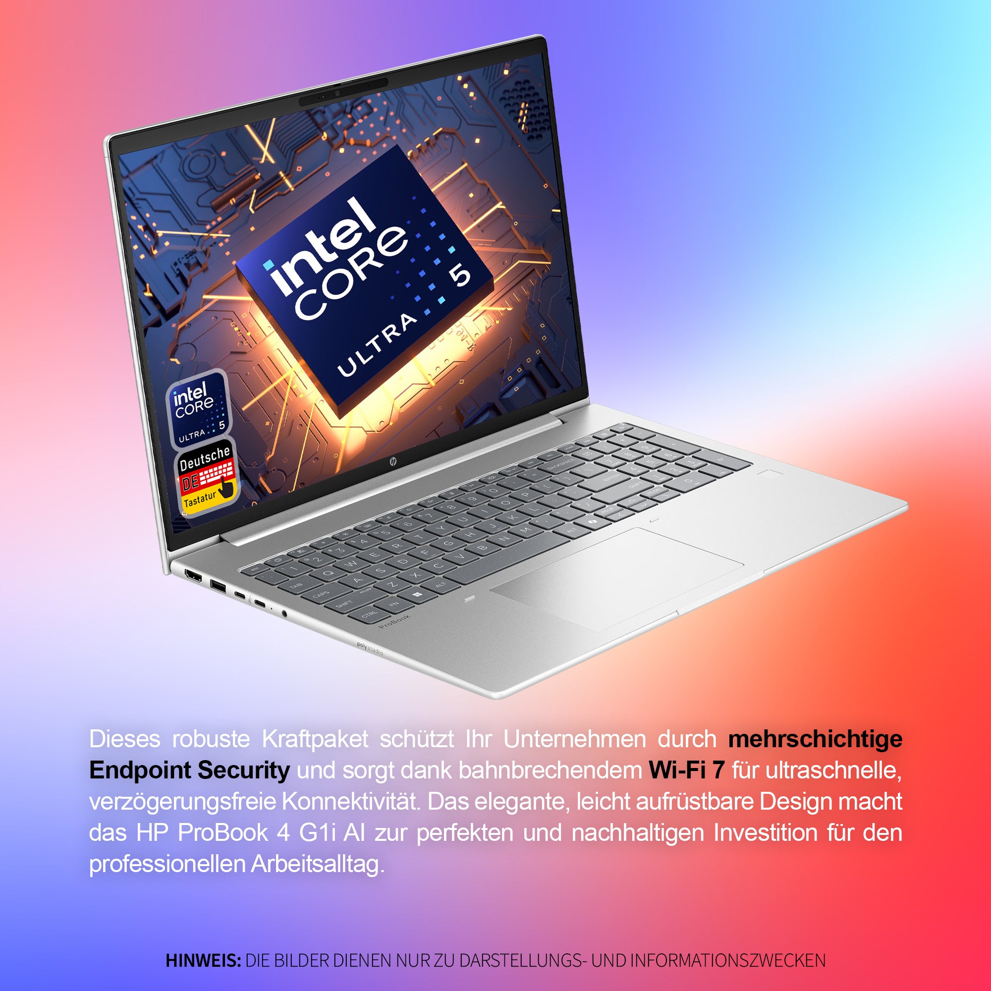 HP ProBook 4 G1i AI Business Laptop, Intel Core Ultra 5 225U, 16" WUXGA IPS (1920x1200), Fingerprint, Deutsches Tastatur Layout, Windows 11 Pro, Silber