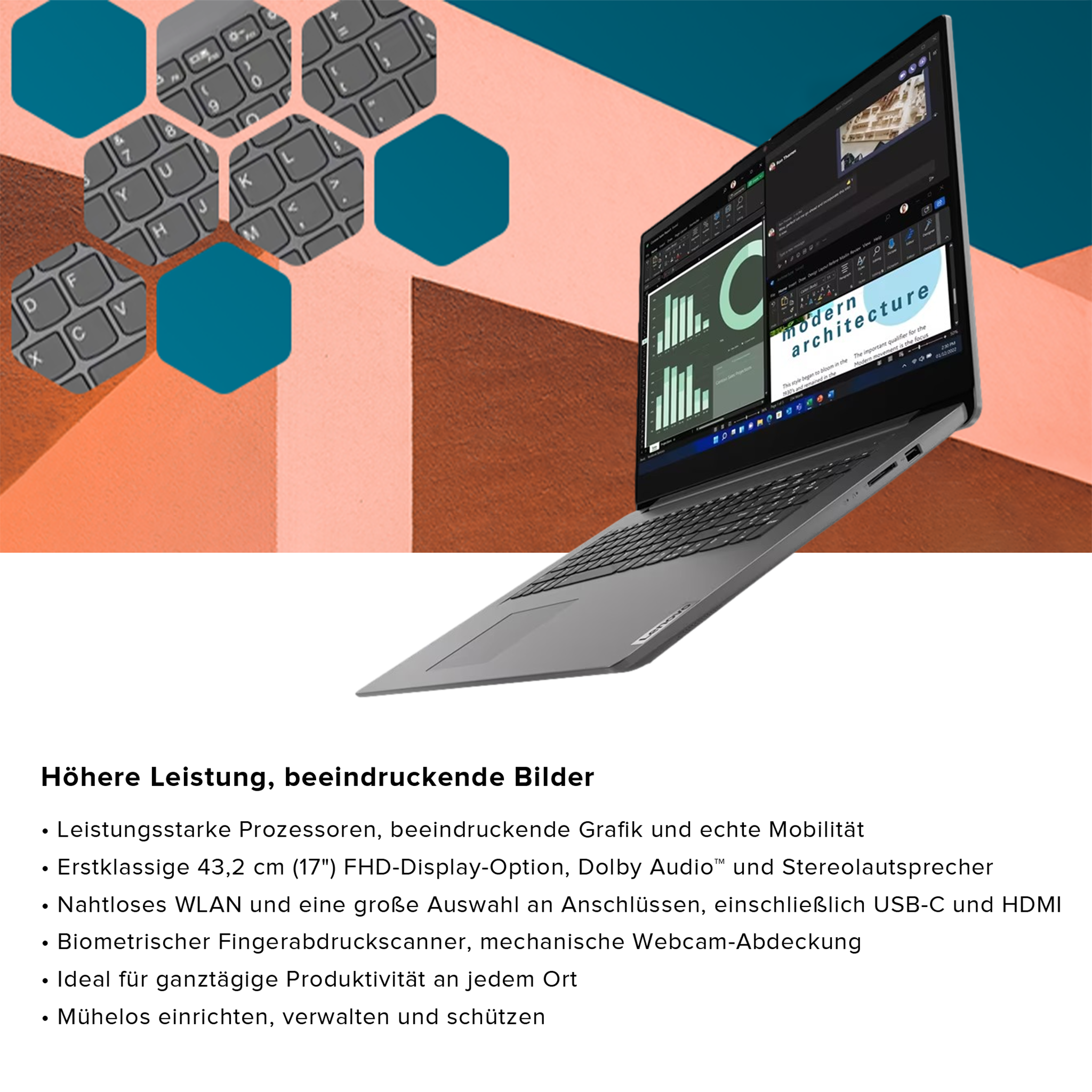 Lenovo V17 Laptop, 17" FullHD, i5-1235U, W11Home