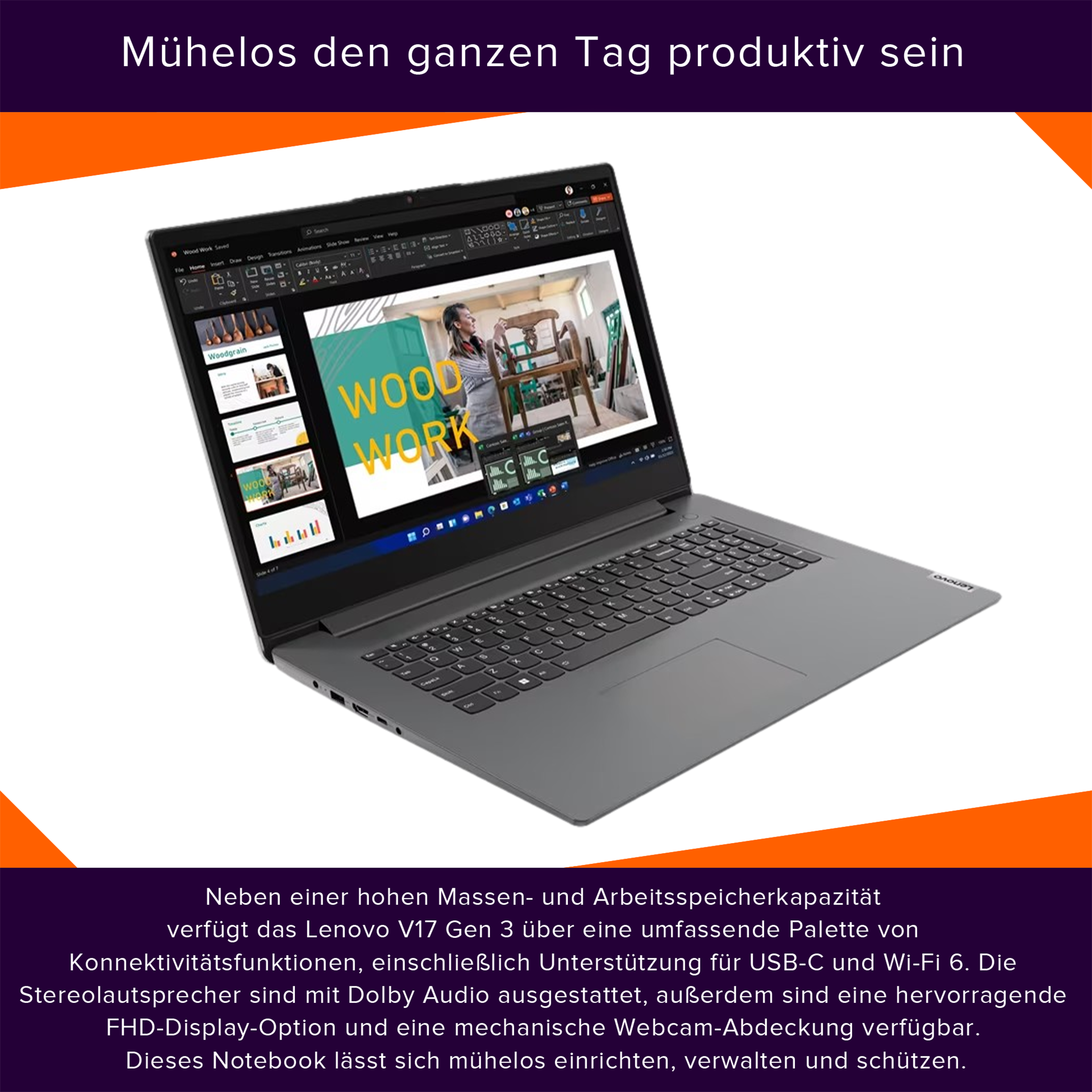 Lenovo V17 Laptop, 17" FullHD, i5-1235U, W11Home