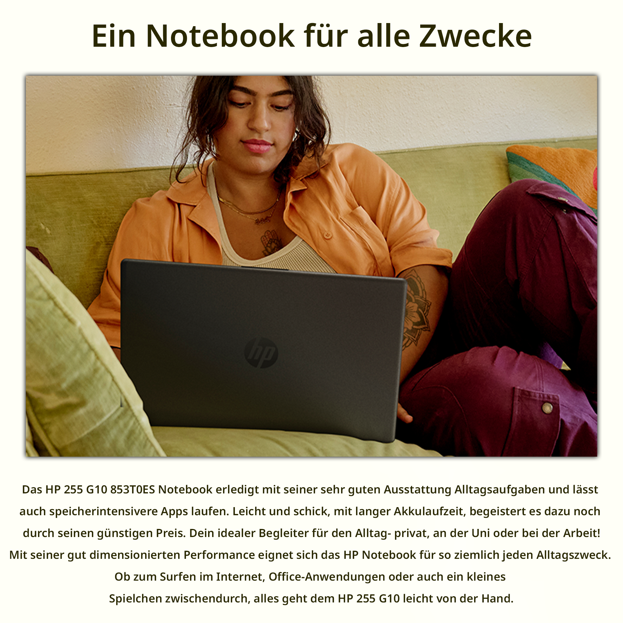 HP 255 G10 Business Laptop, 15.6" FHD, Ryzen 5 7530U, W11Home