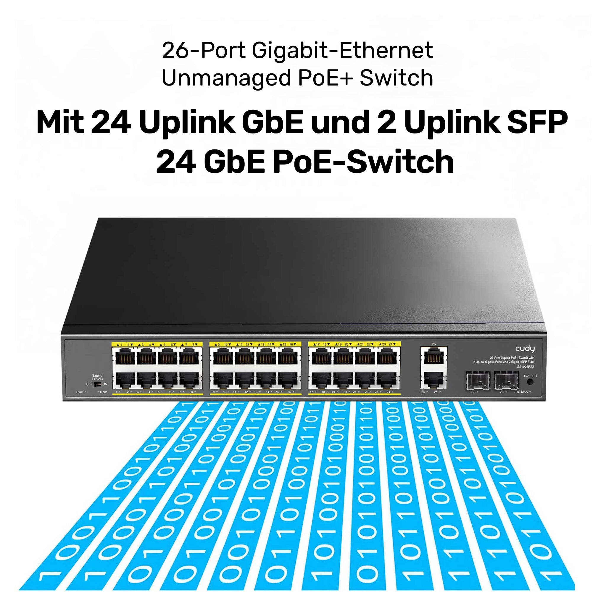 Cudy 24-Port Gigabit PoE+ Switch with 2 Uplink Gigabit Ports and 2 Gigabit SFP Slots 300W, GS1026PS2