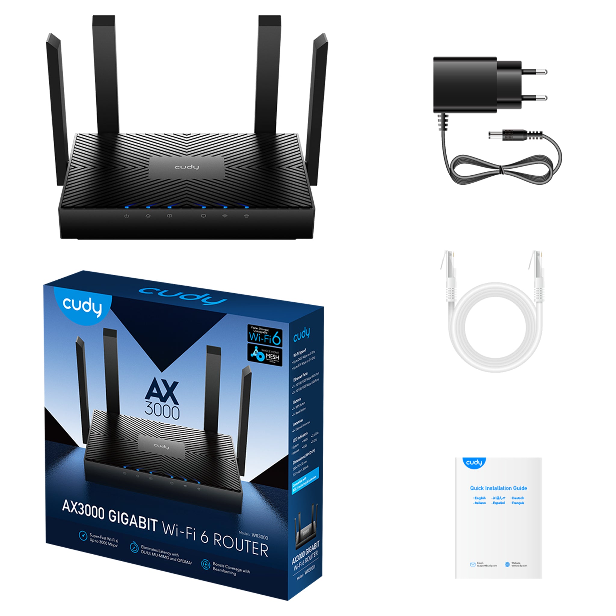 Cudy AX3000 Gigabit Wi-Fi 6 Mesh Router, WR3000