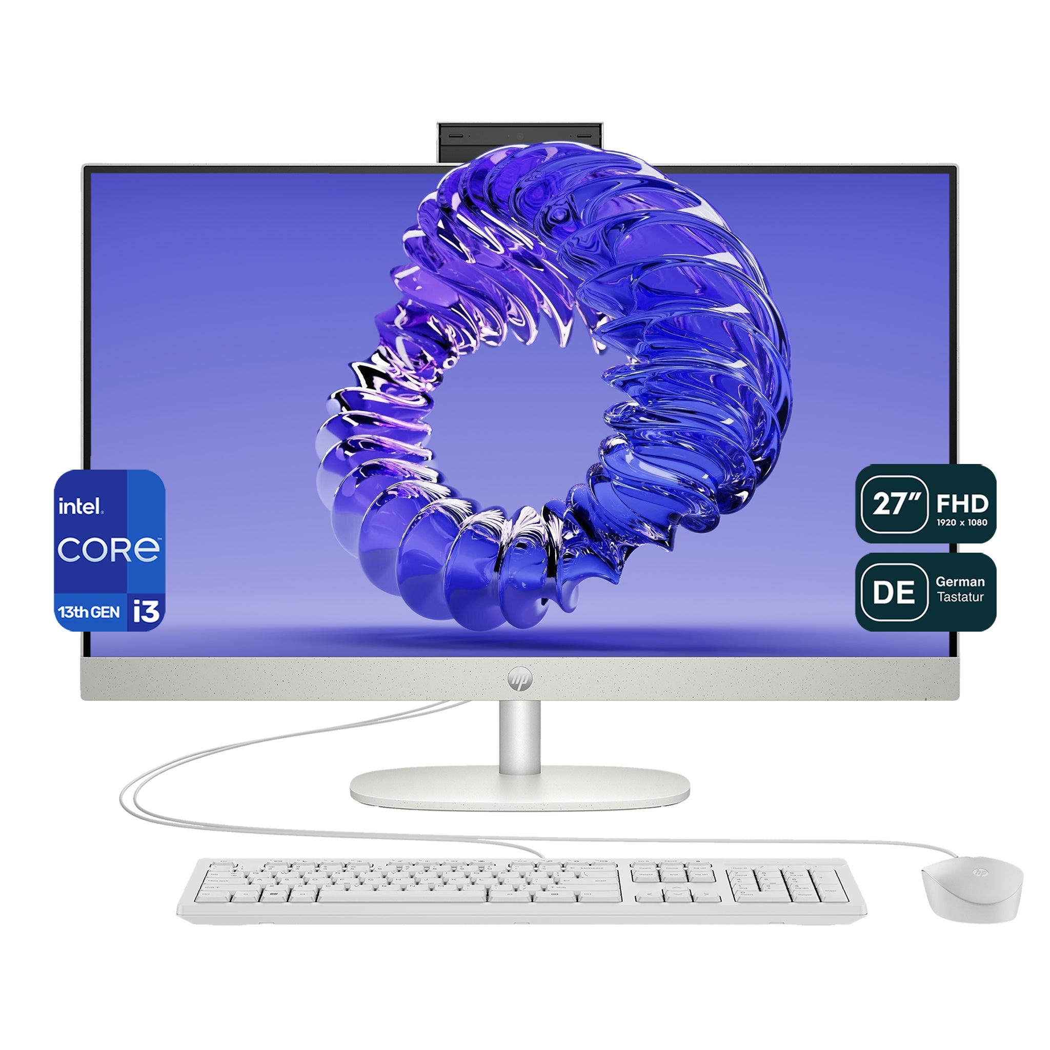 HP All-in-One Desktop PC, i3-1315U, 27" FHD IPS, W11Pro, Tastatur + Maus, Muschelweiß