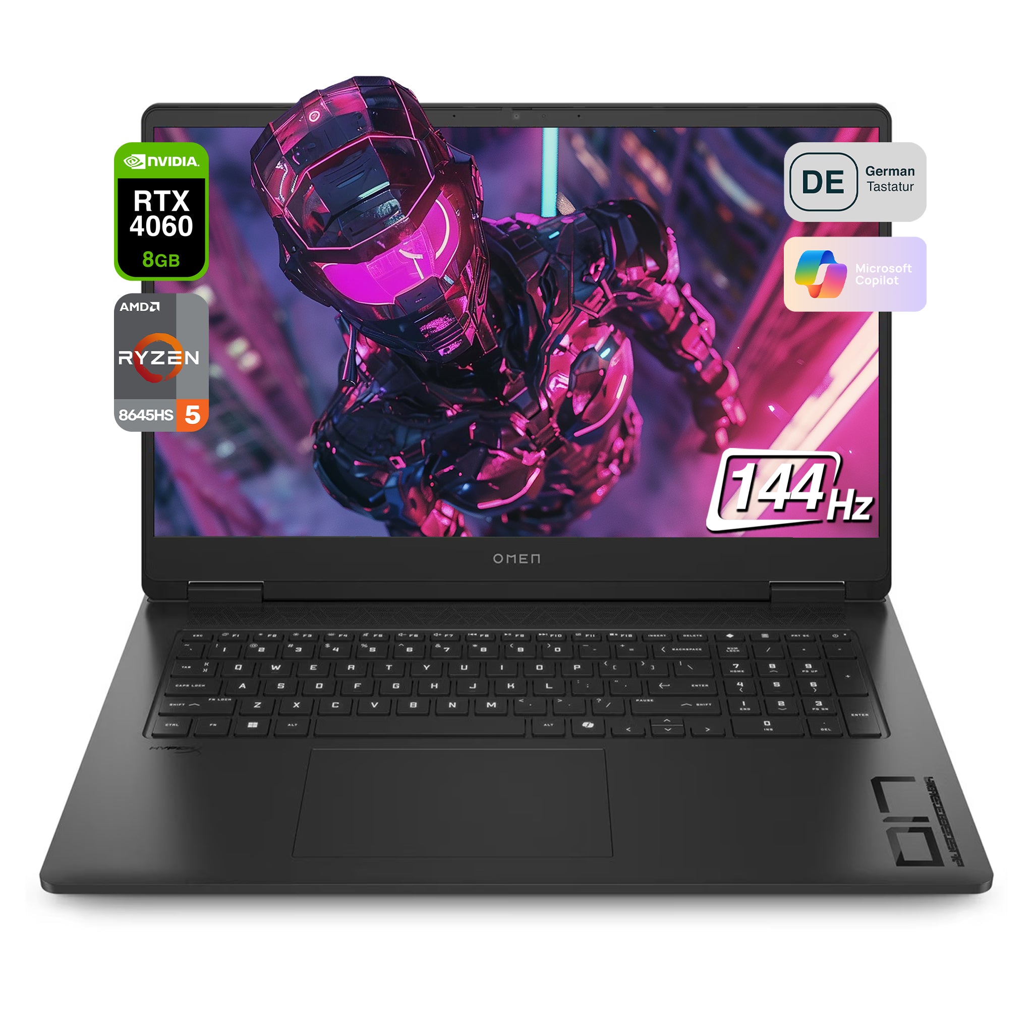 HP OMEN 17 Gaming Laptop, Ryzen 5 8645HS, 17.3" WUXGA 144Hz, RTX4060, RGB QWERTZ (Gebraucht-Akzeptabel)