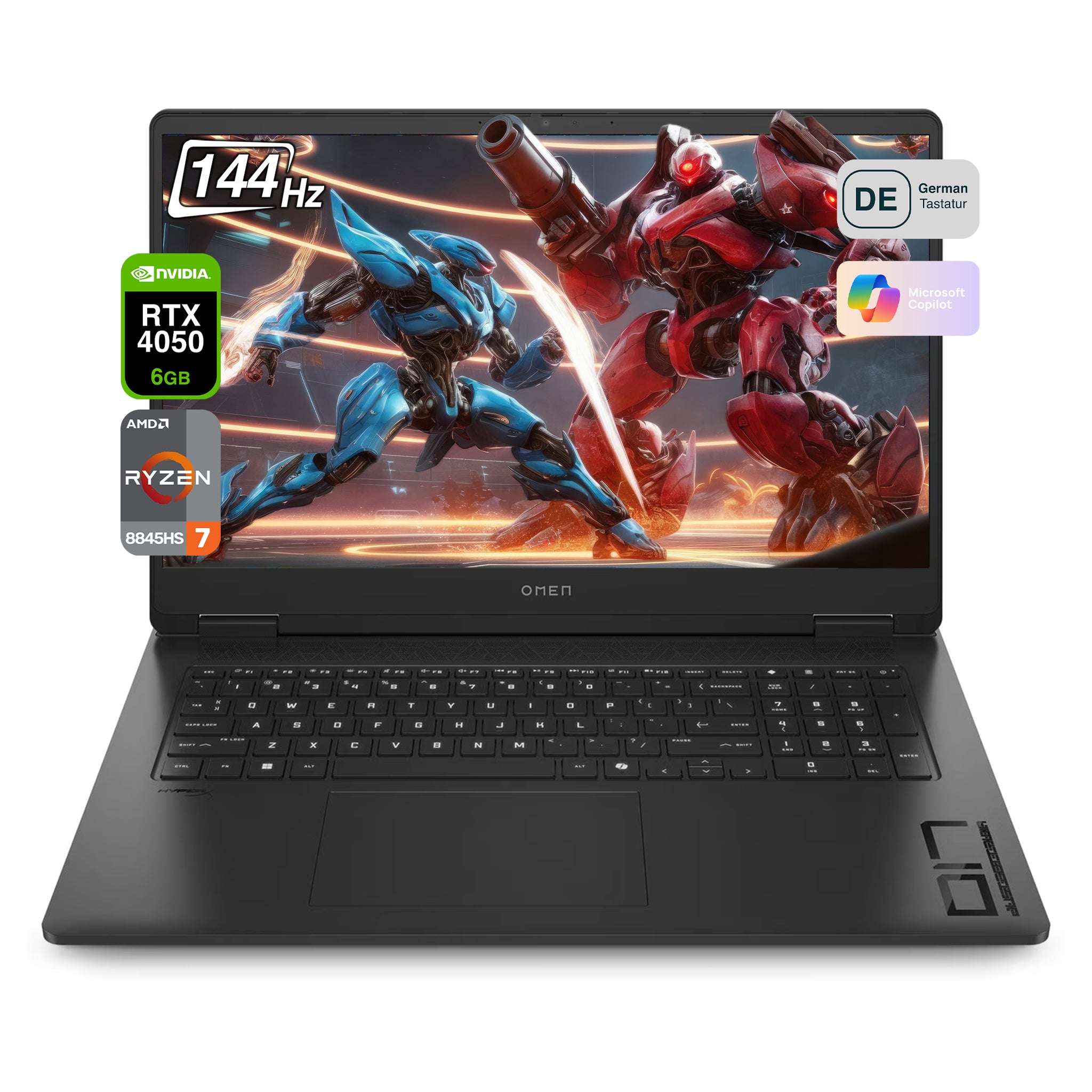 HP OMEN 17 Gaming Laptop, Ryzen 7 8845HS, 17.3" FHD 144Hz, RTX4050, RGB QWERTZ, W11Home