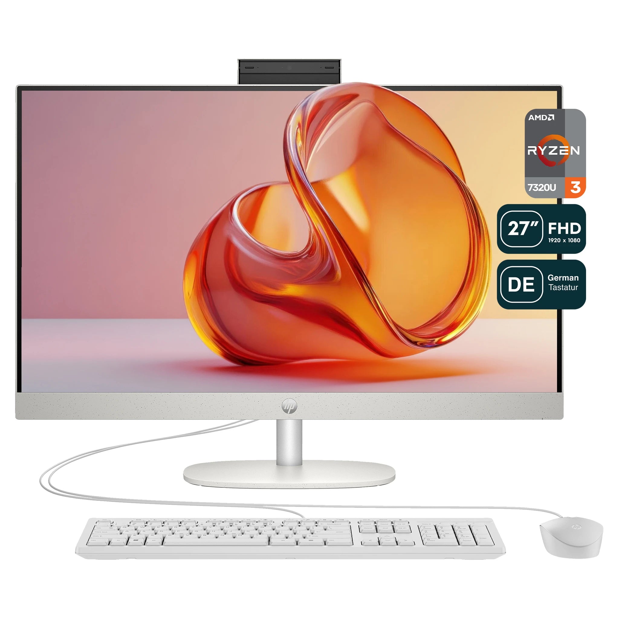 HP Pavilion All-in-One Desktop PC, AMD Ryzen 3 7320U,  27" FHD IPS QWERTZ Tastatur + Maus, FreeDOS,