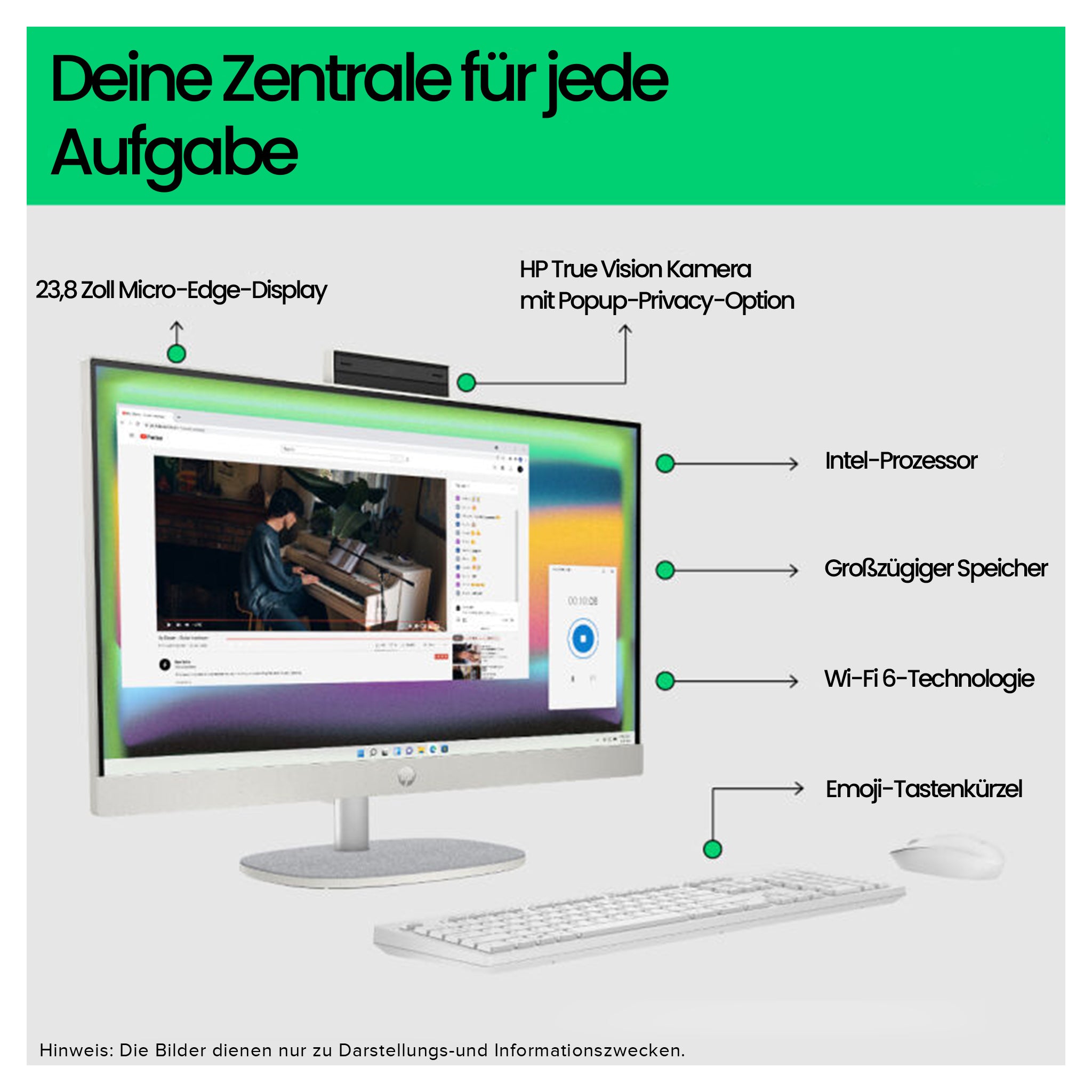 HP Pavilion All-in-One Desktop PC, Ultra 5 125U, 23.8" FHD, QWERTZ Tastatur + Maus