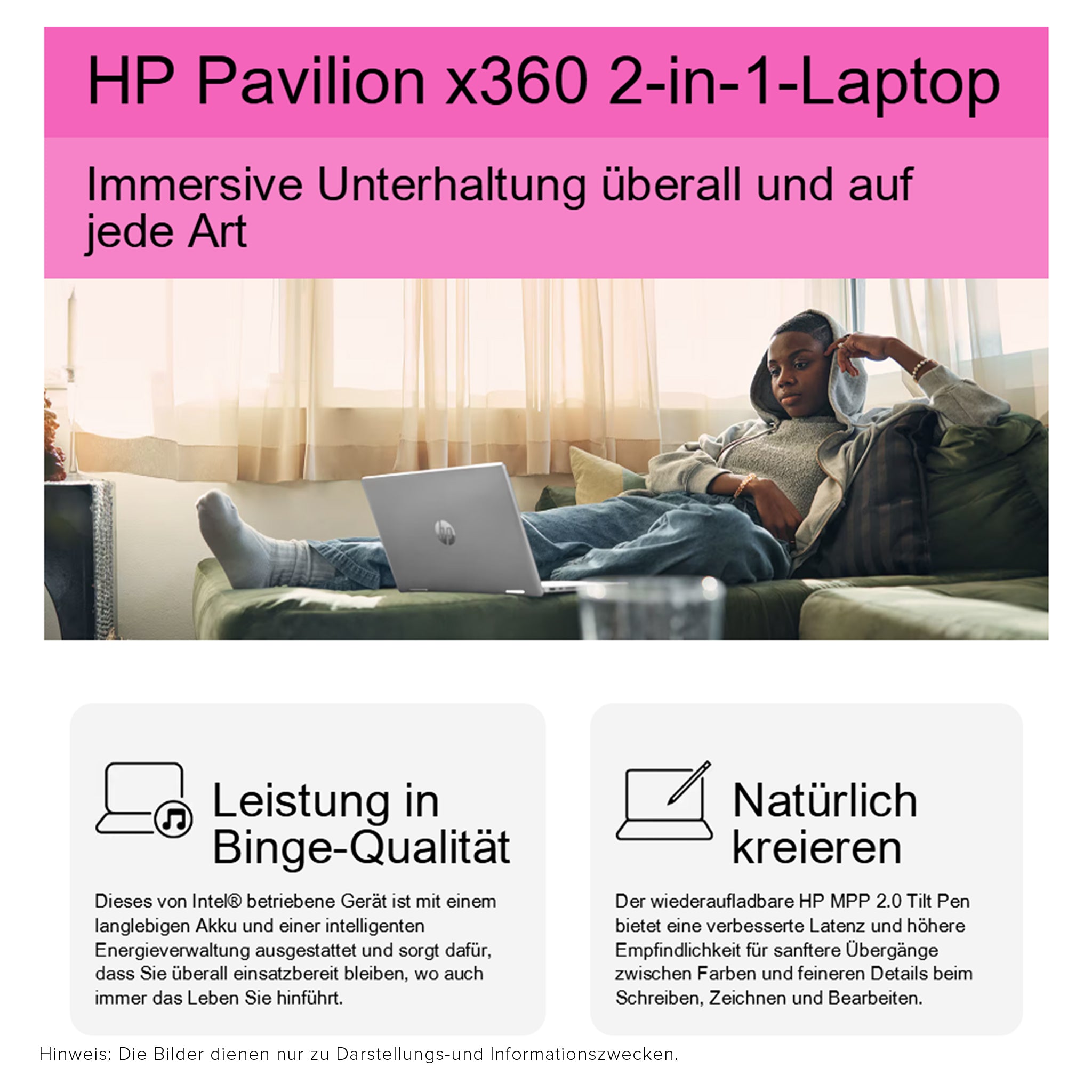 HP Pavilion x360 2-in-1 Laptop, Intel Core, 14" FHD Touch, QWERTZ, W11Home