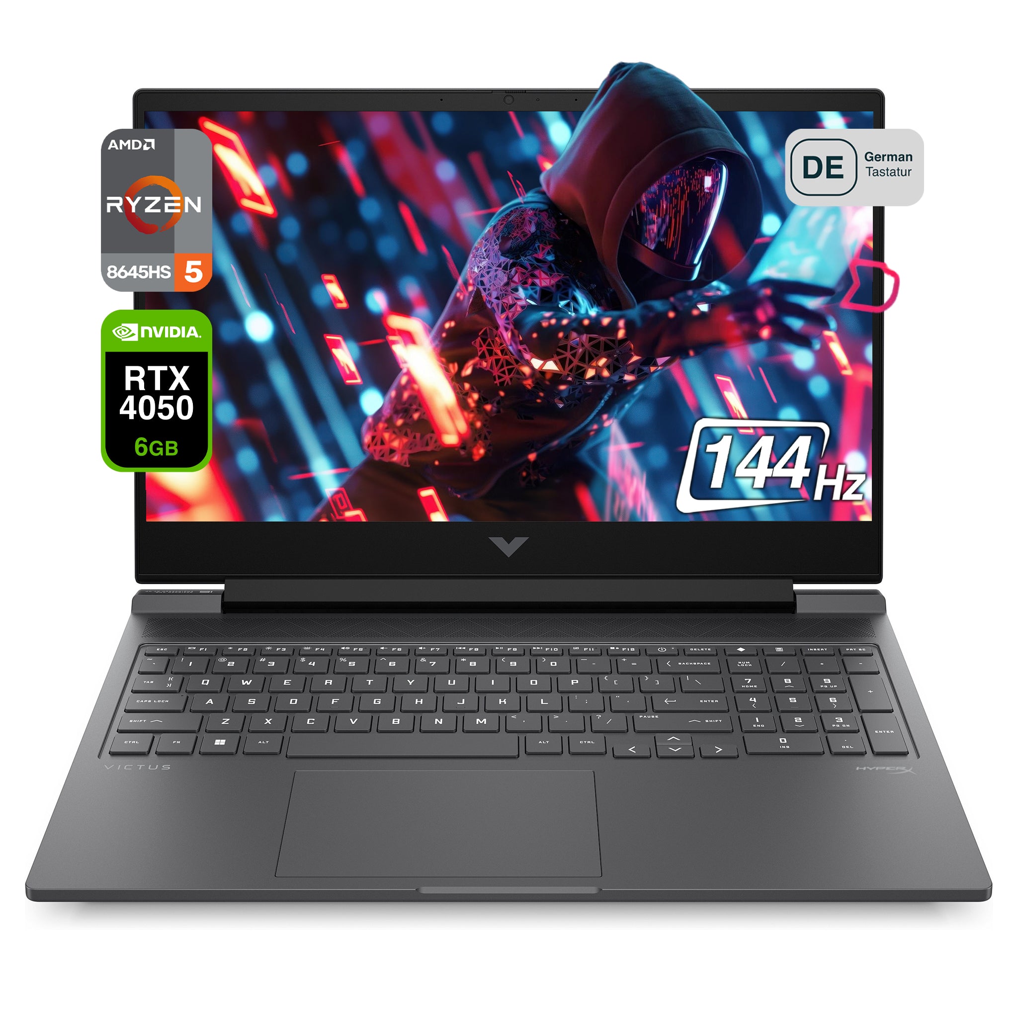 HP Victus 16 Gaming Laptop, Ryzen 5 8645HS, 16.1" FHD 144Hz, RTX4050, RGB QWERTZ