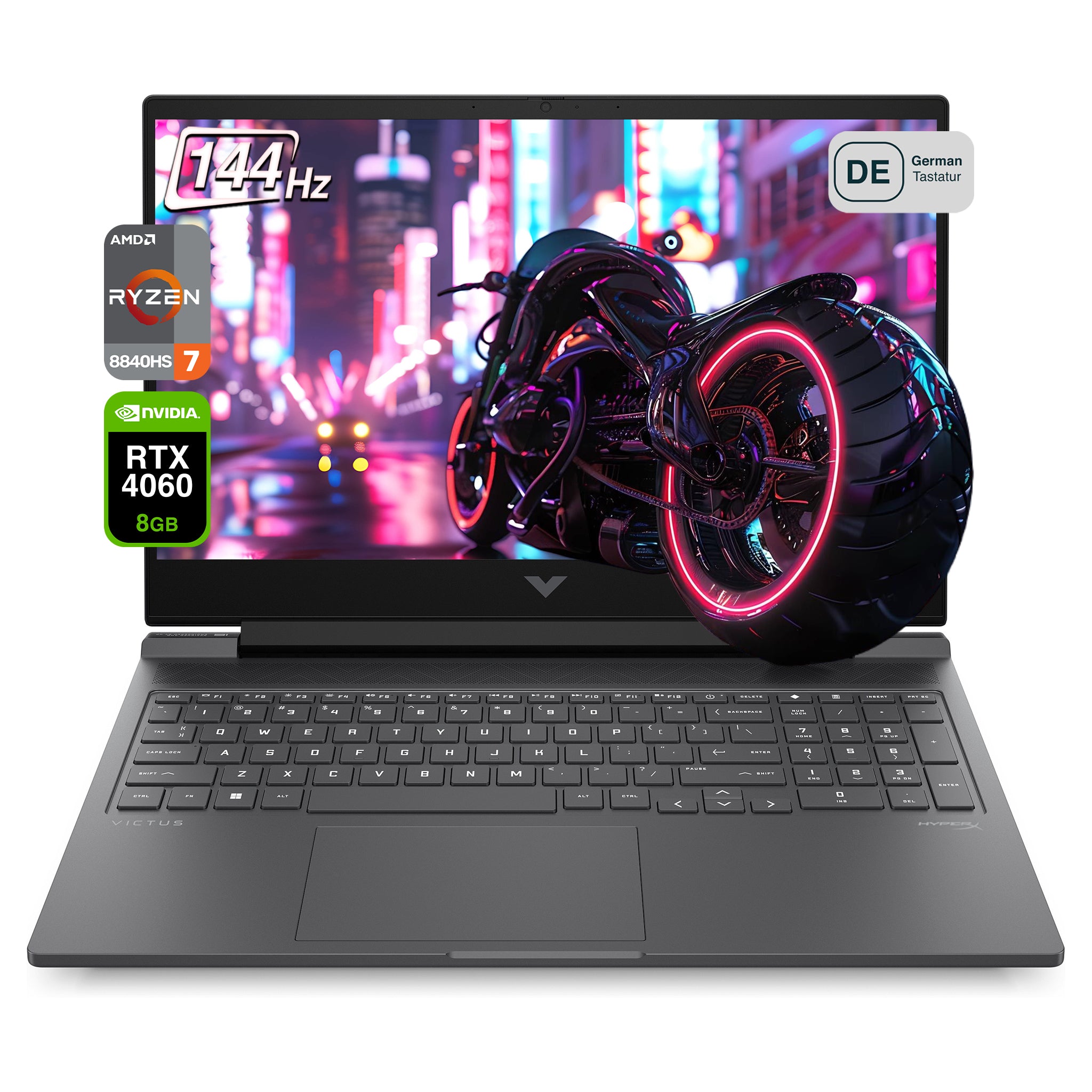 HP Victus 16 Gaming Laptop, Ryzen 7 8840HS, 16.1" FHD, RTX4060, QWERTZ, W11Home
