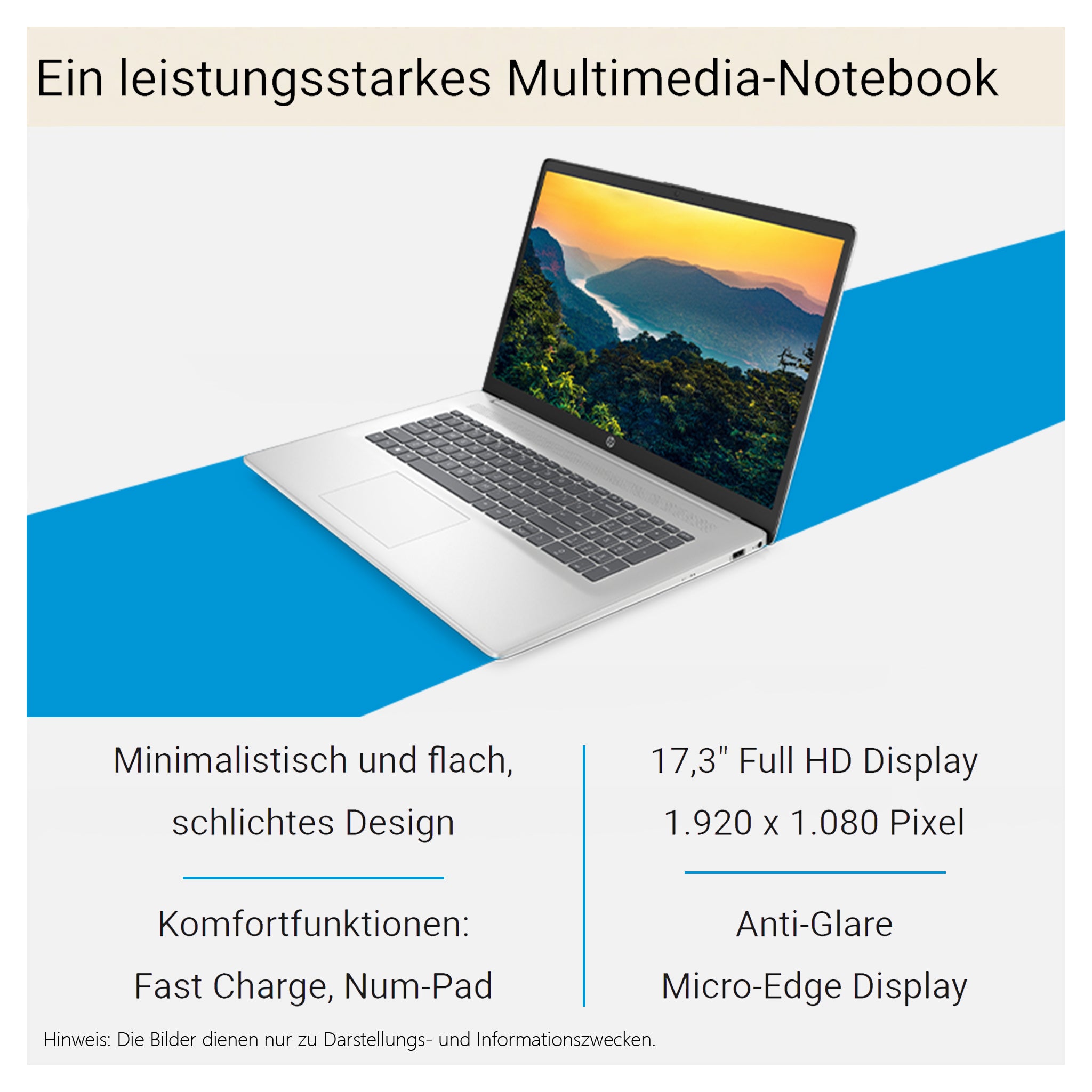 HP 17 Business Laptop, Core i5-120U, 17.3" FHD (1920x1080) Graphics, QWERTZ Tastatur, Windows 11 Pro (Gebraucht - Wie Neu)