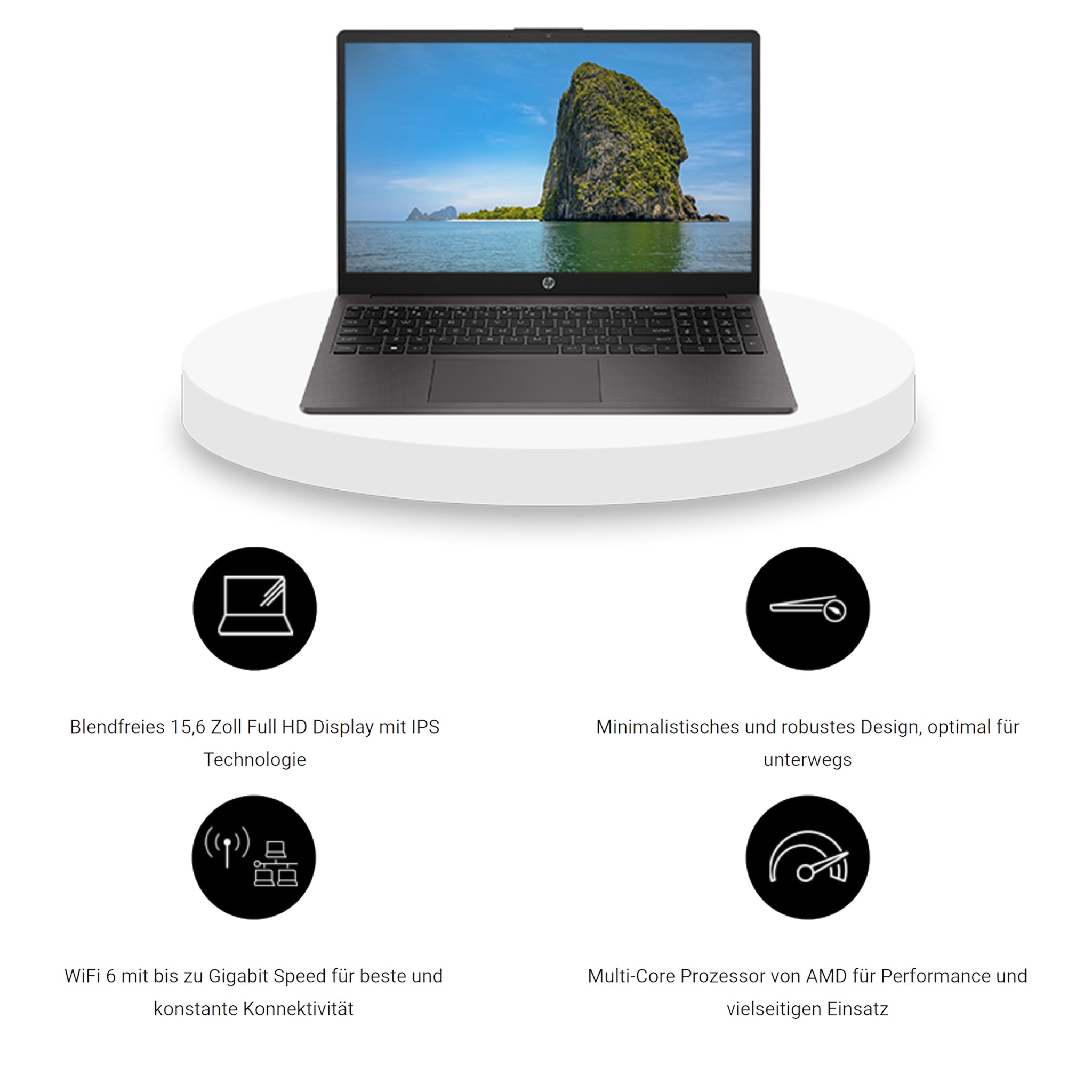 HP 255 G10 Business Laptop, Ryzen 5 7530U, 15.6" IPS FHD, QWERTZ Tastatur,
