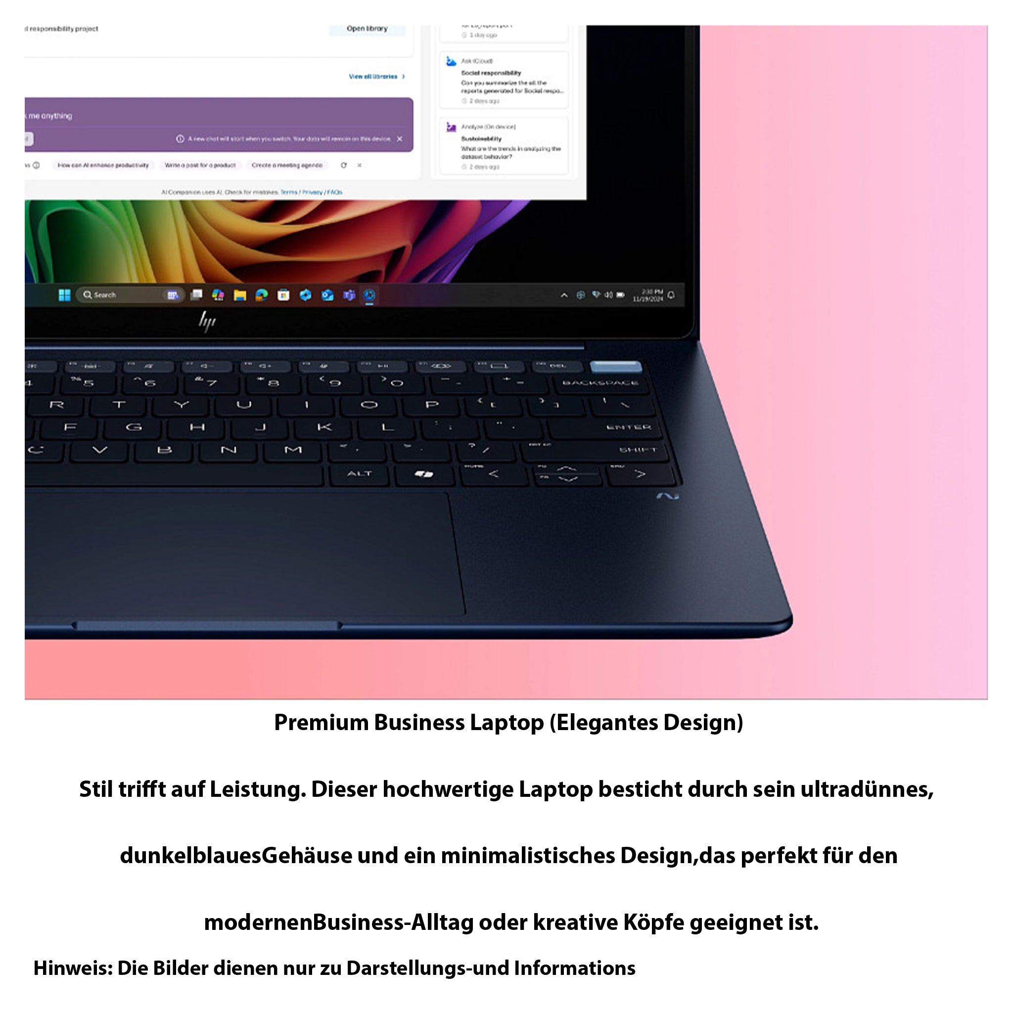 HP EliteBook Ultra G1i Business Laptop, Core Ultra 7 258V, 14" 2.8K Touch Display, Arc Graphics, Wi-Fi 7, W11 Pro, Deutsches Tastatur-Layout, Blau
