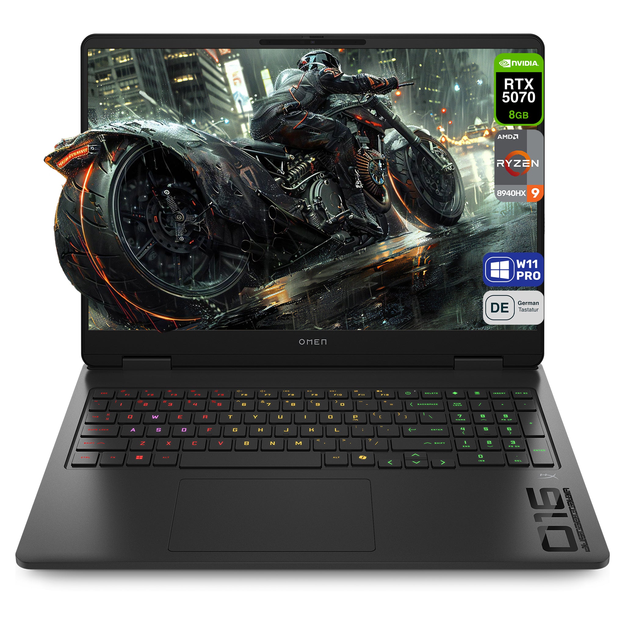 HP Omen 16 Gaming Laptop, Ryzen 9 8940HX, 16" FHD (1920x1200) IPS 144Hz, RTX 5070, Deutsches Tastatur-Layout,W11 Pro