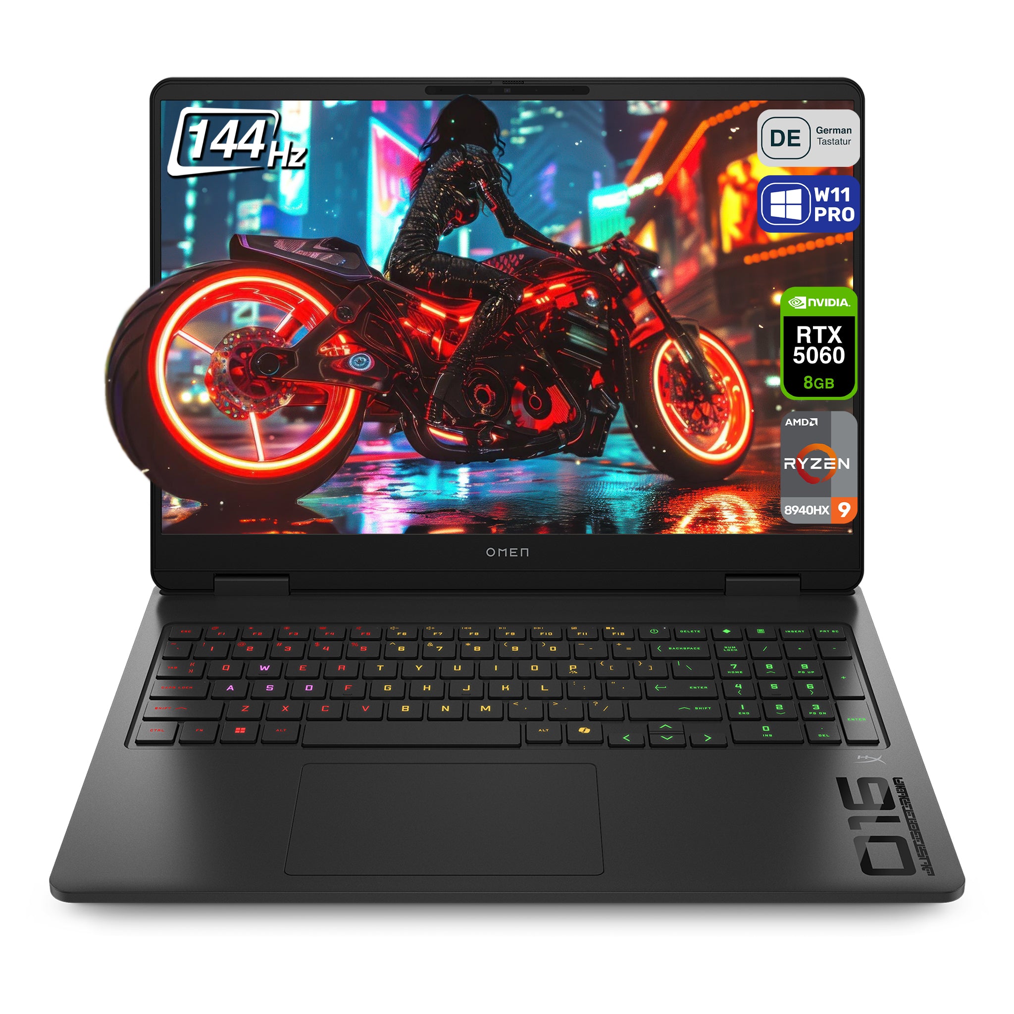 HP OMEN 16 Gaming Laptop, Ryzen 9-8940HX, 16" (1920x1200) IPS 144Hz, RTX5060, 4-zone RGB QWERTZ Tastatur, W11 Pro