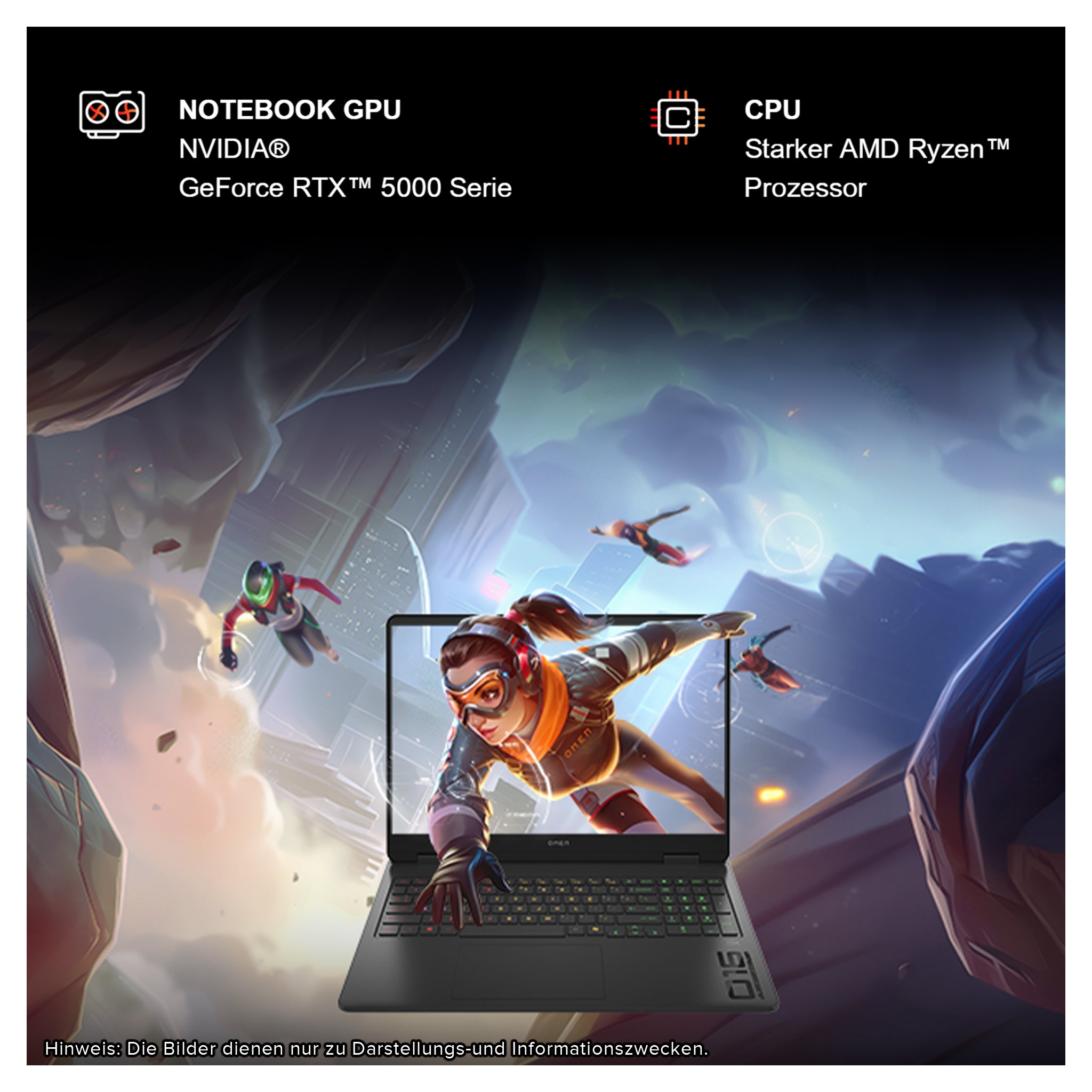 HP Omen 16 Gaming Laptop, Ryzen 9 8940HX, 16" FHD (1920x1200) IPS 144Hz, RTX 5070, Deutsches Tastatur-Layout,W11 Pro