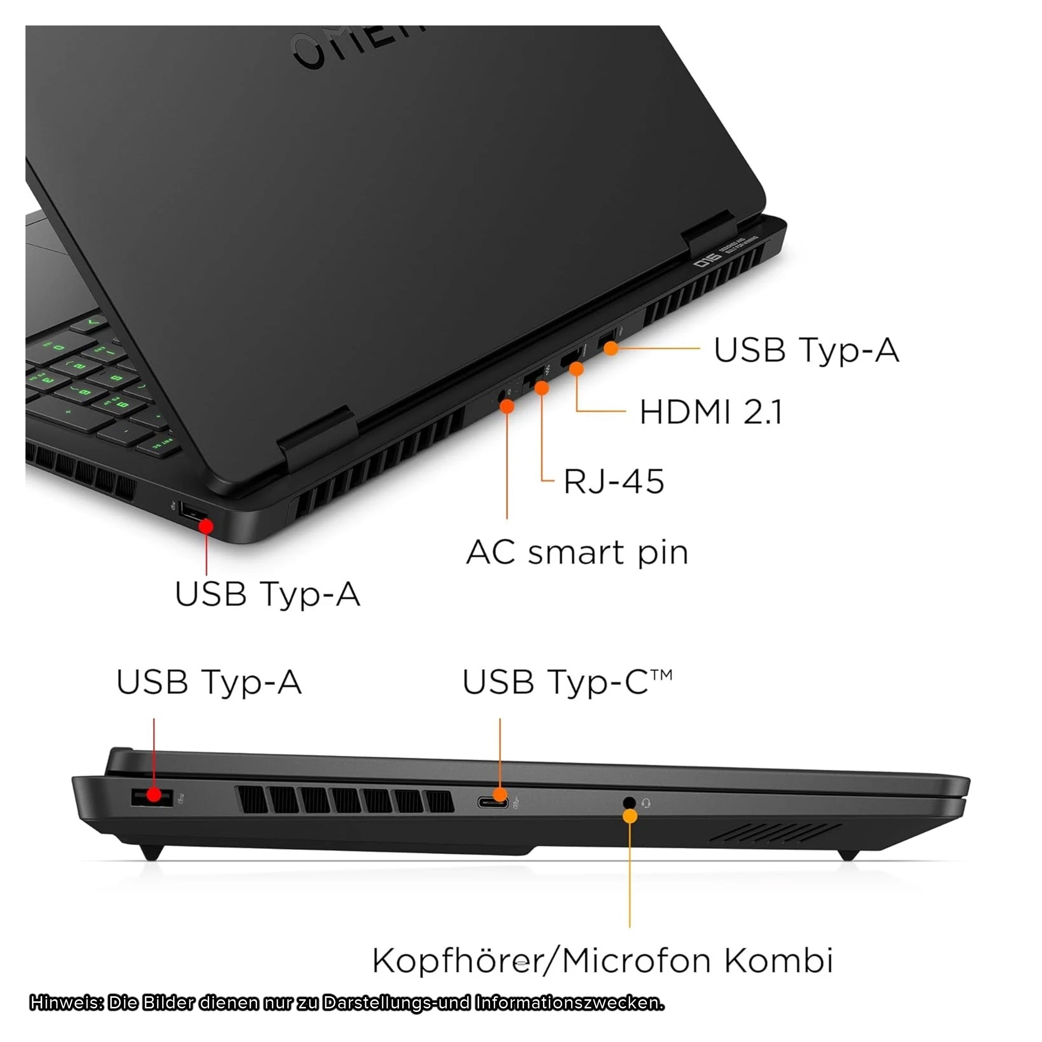 HP Omen 16 Gaming Laptop, Ryzen 9 8940HX, 16" FHD (1920x1200) IPS 144Hz, RTX 5070, Deutsches Tastatur-Layout,W11 Pro