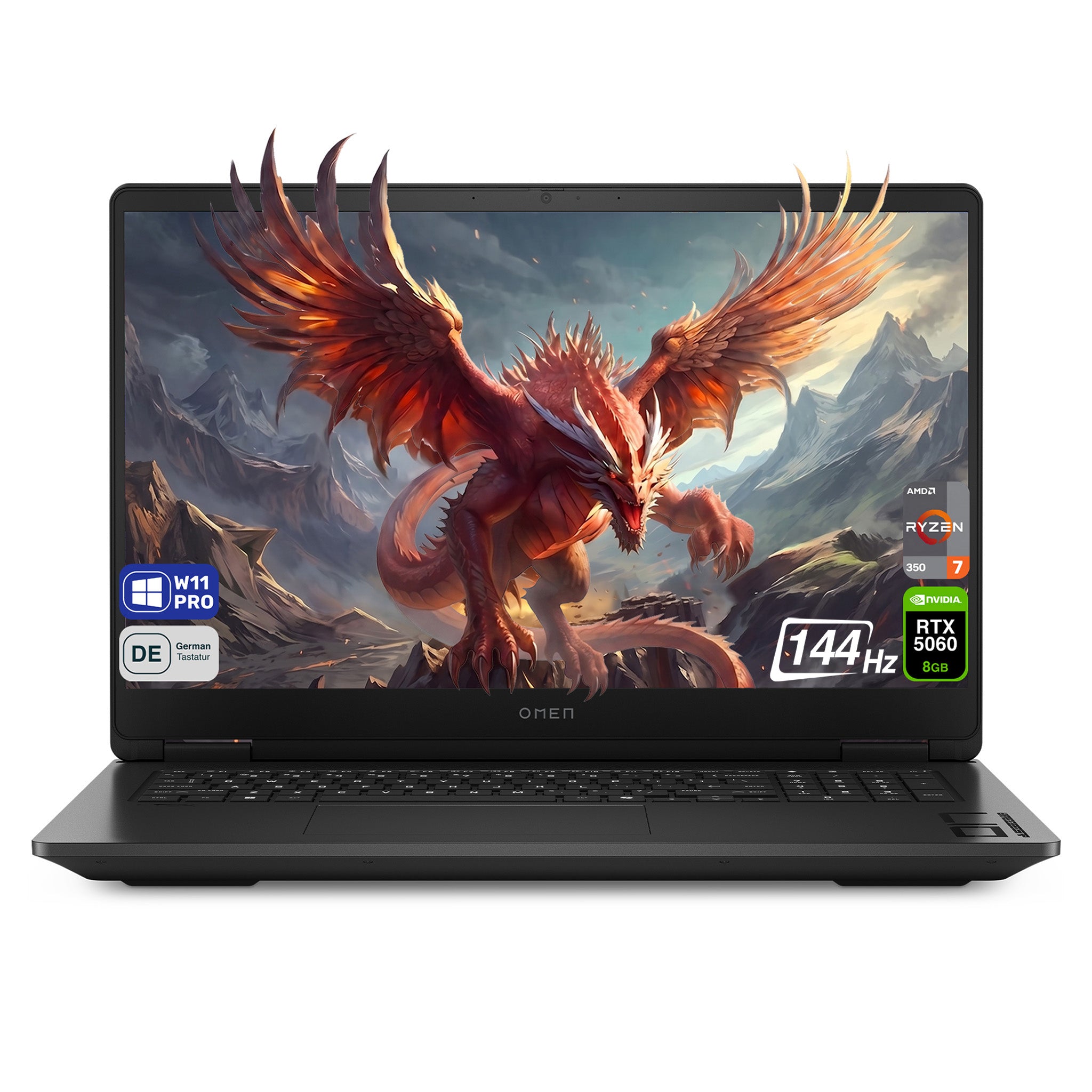 HP Omen 17 Gaming Laptop,Ryzen AI 7 350, 17,3" FHD IPS 144Hz ,RTX 5060 8GB, Deutsches Tastatur-Layout, Wi-Fi 6, RGB Tastatur, W11 Pro, Schwarz