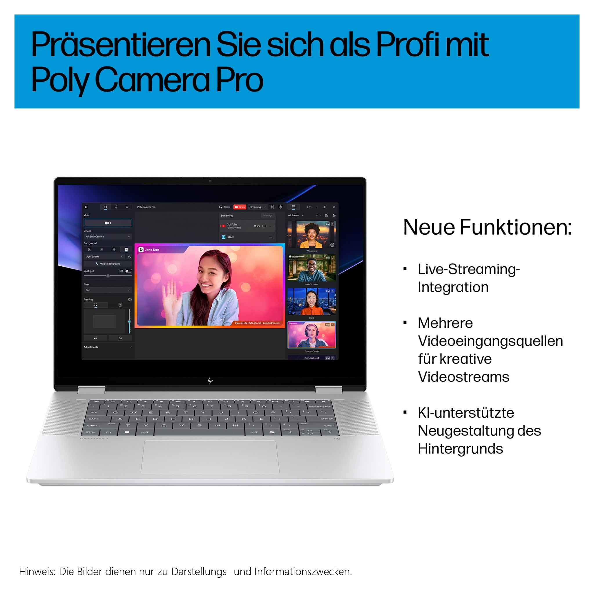 HP OmniBook X Flip Copilot+ Laptop, Ultra 7-258V, 16" 3K (2880x1800) Touchscreen, Deutsches Tastatur-Layout