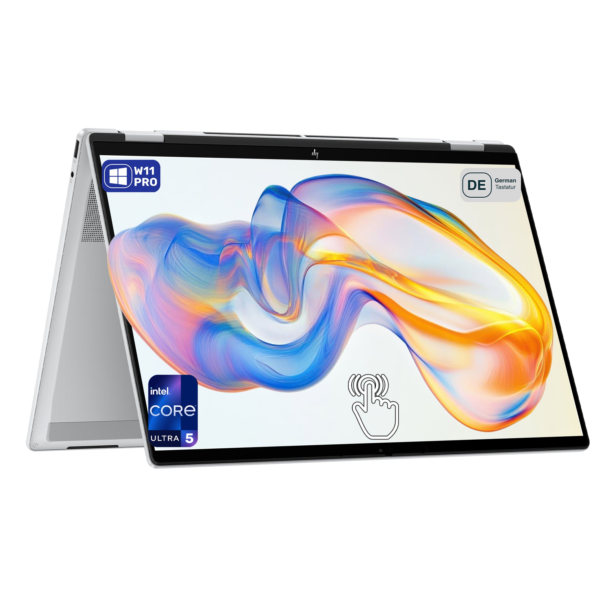 HP OmniBook X Flip 2-in-1 Laptop,Core Ultra 5 226V, 16" 2K Touchscreen (1920 x 1200), Arc Graphics 130V,  Deutsches Tastatur-Layout, Wi-Fi 7, Windows 11 Pro, Silber