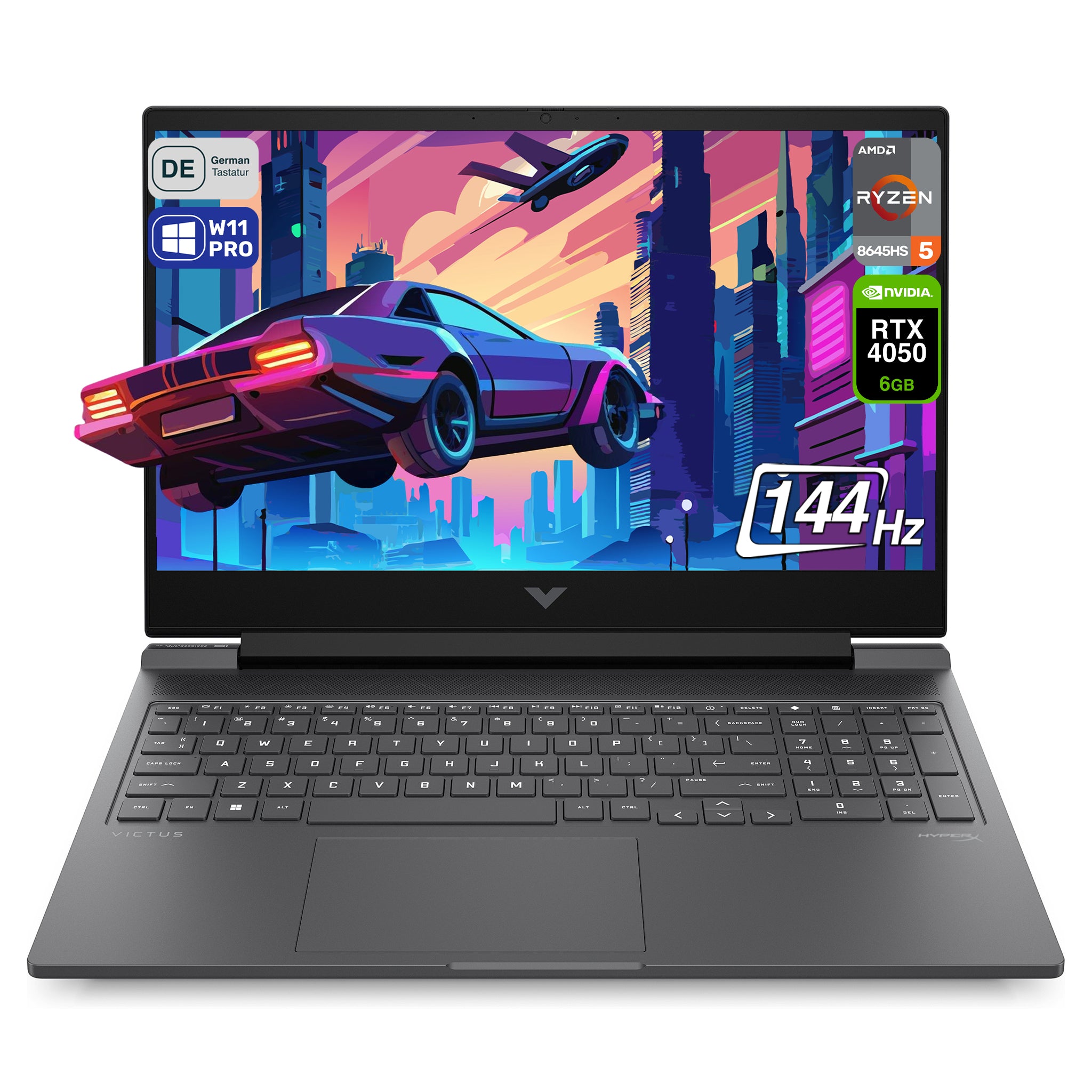 HP Victus 16 Gaming Laptop, Ryzen 5-8645HS, 16.1" FHD (1920x1080) IPS 144Hz, RTX4050, QWERTZ Tastatur, W11 Pro