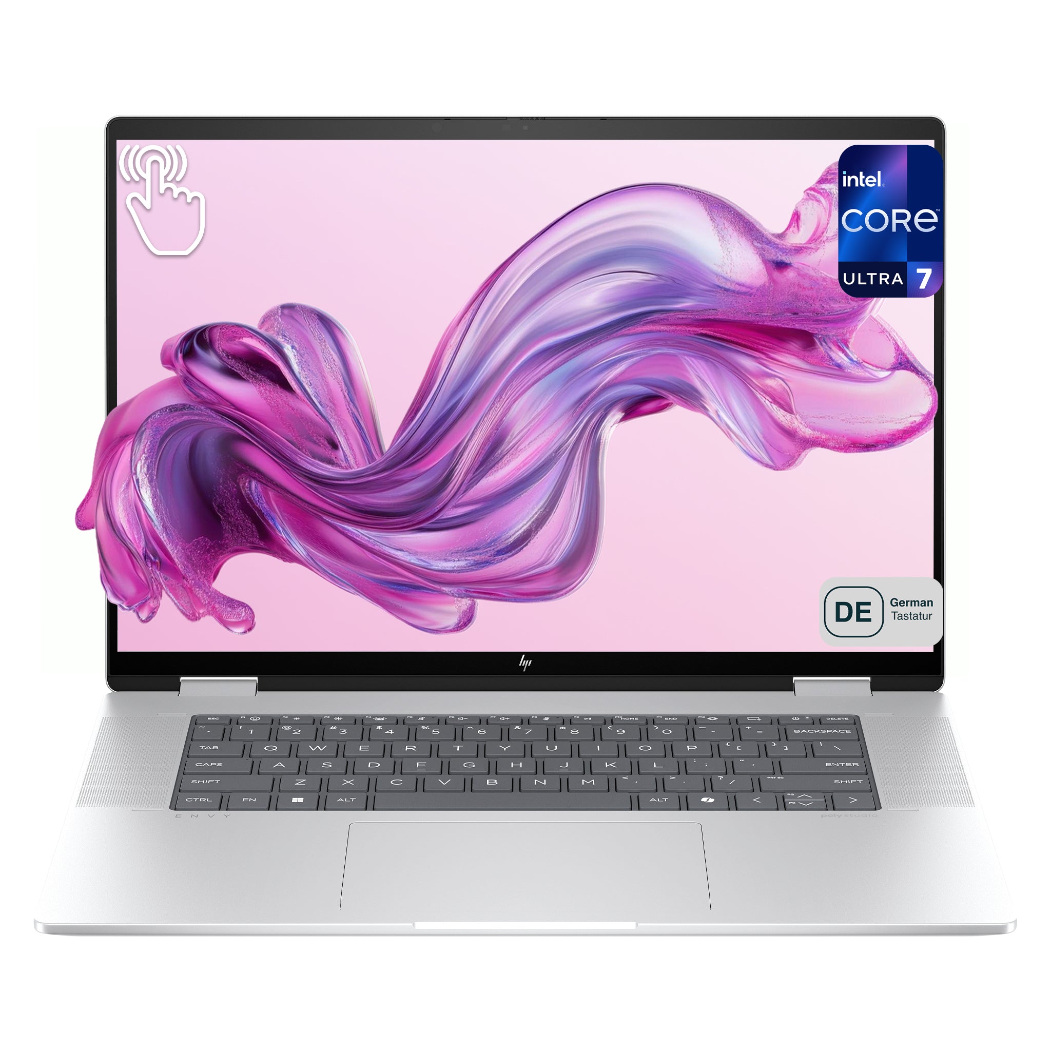 HP ENVY x360 2-in-1 Laptop, Core Ultra 7 155U, 16" 2K Touchscreen (1920×1200), Wi-Fi 7, Deutsches Tastatur-Layout, Windows 11 Home