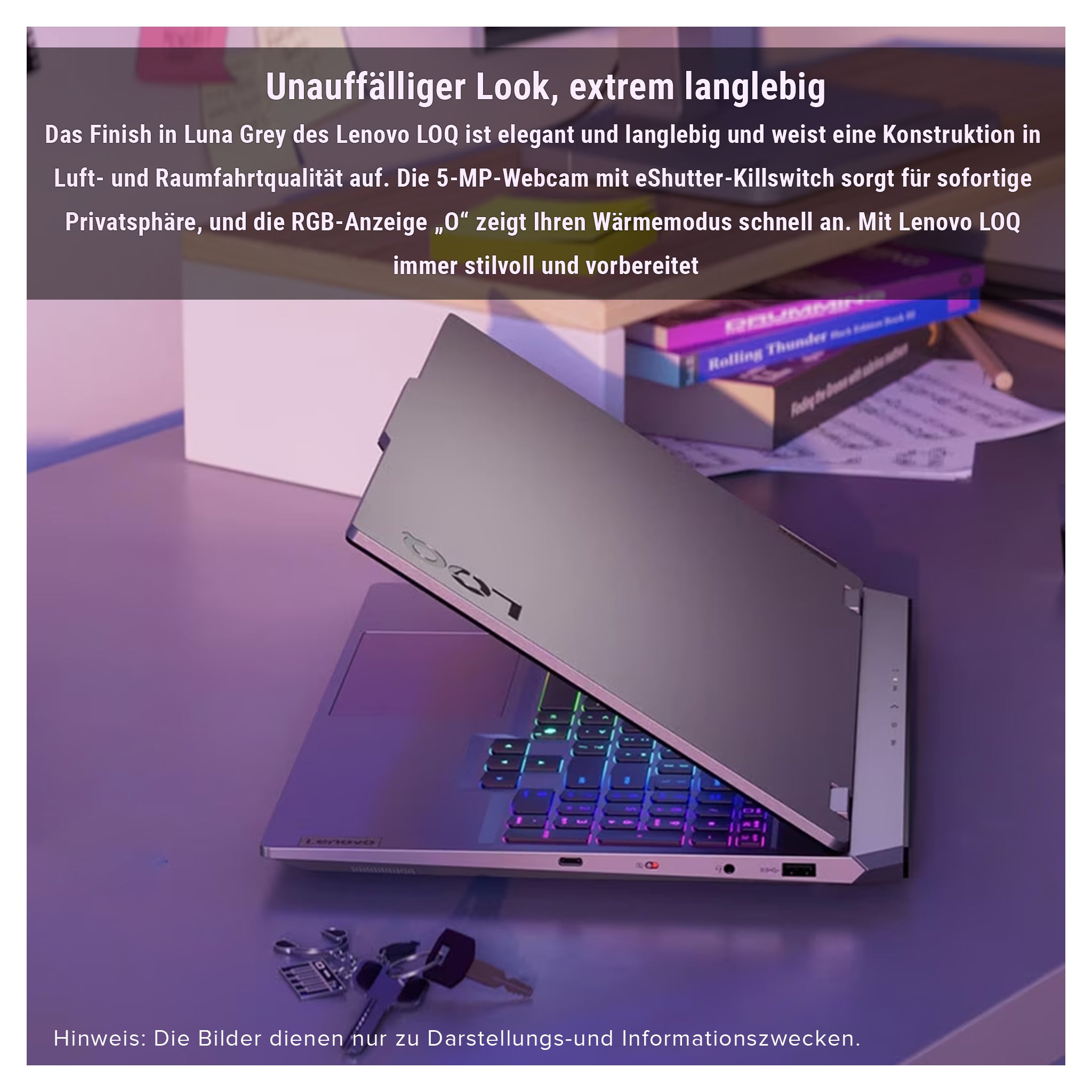 Lenovo LOQ 15IRX10 Gaming Laptop, Core i7-13650HX, 15.6" WQHD, RTX 5070, Deutsches Tastatur-Layout, W11 Home