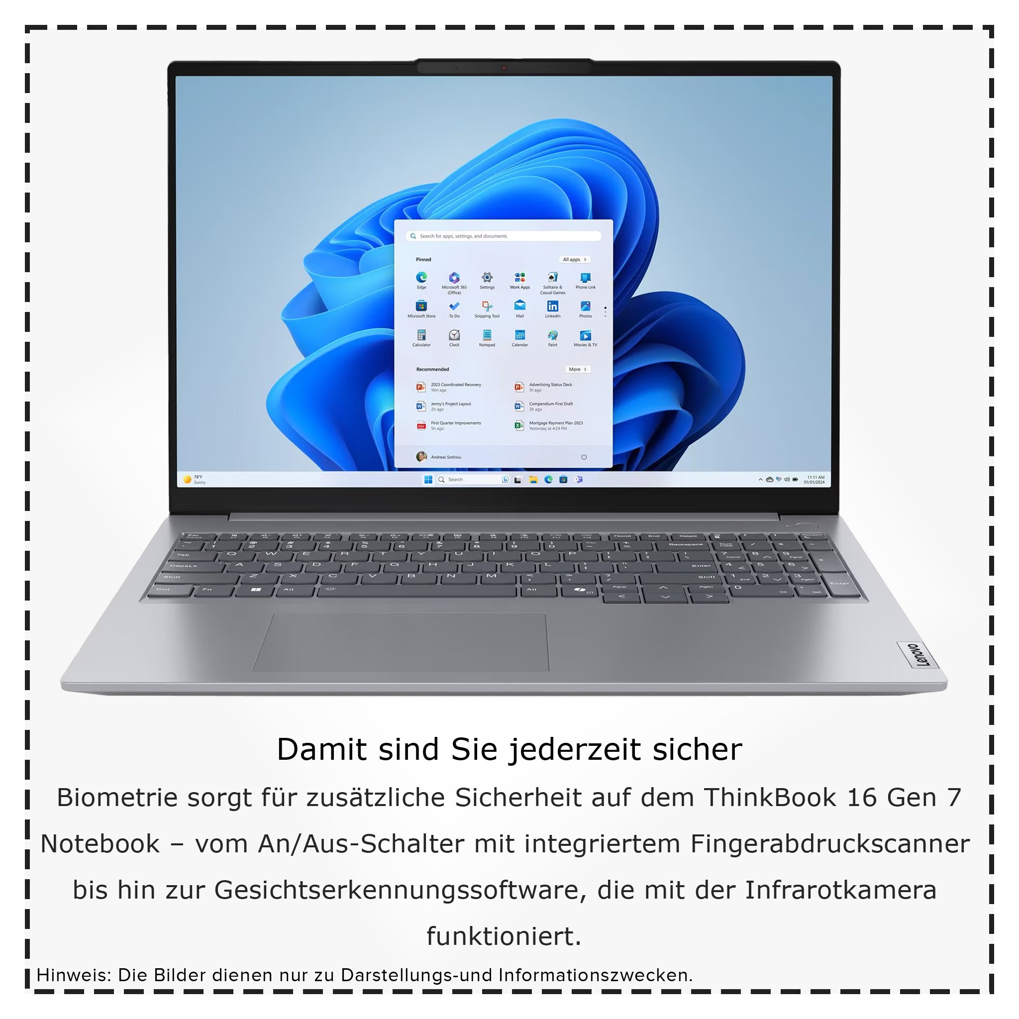 Lenovo ThinkBook 16 G7 ARP Business Laptop, Ryzen 5-7533HS, 16" WUXGA, QWERTY Tastatur, W11 Pro