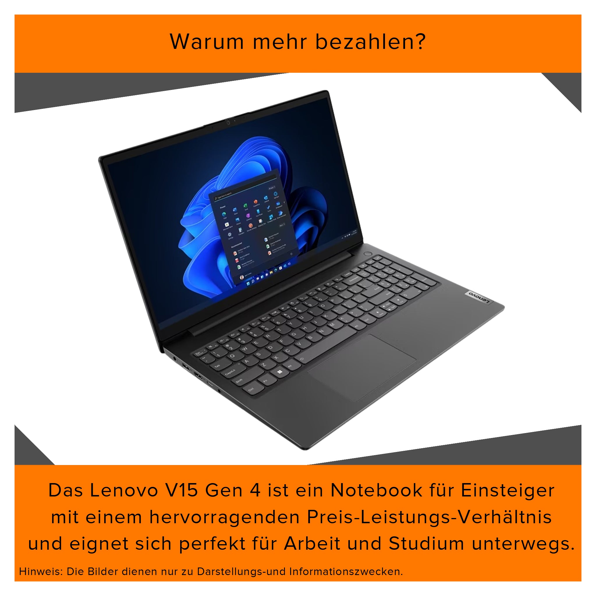 Lenovo V15 G4 Laptop, Intel Core i5-13420H, 15.6" FHD, Intel UHD Graphics, QWERTZ Tastatur, Windows 11 Home, Black