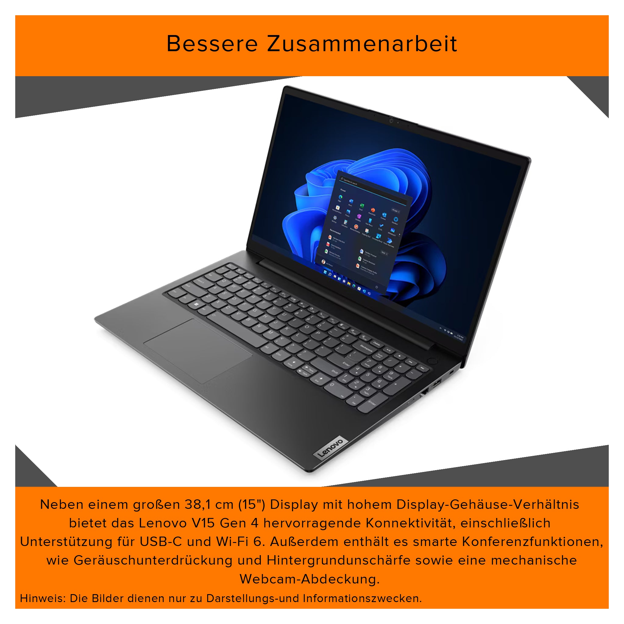 Lenovo V15 G4 Laptop, Intel Core i5-13420H, 15.6" FHD, Intel UHD Graphics, QWERTZ Tastatur, Windows 11 Home, Black