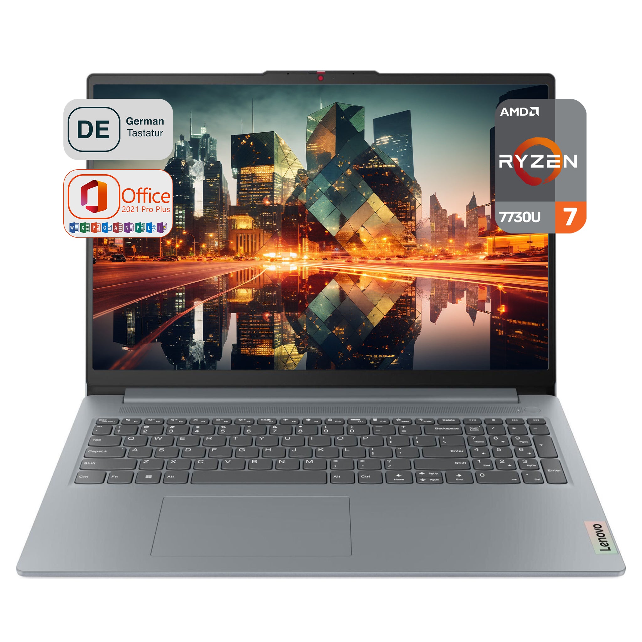 Lenovo IdeaPad Slim 3 Business Laptop, Ryzen 7 7730U, 16"  WUXGA, QWERTZ Tastatur, W11Pro, Office 2021