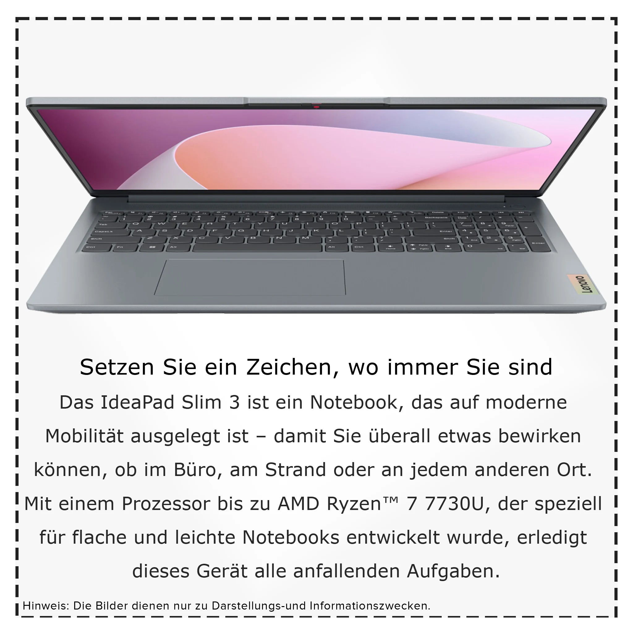Lenovo IdeaPad Slim 3 Business Laptop, Ryzen 7 7730U, 16"  WUXGA, QWERTZ