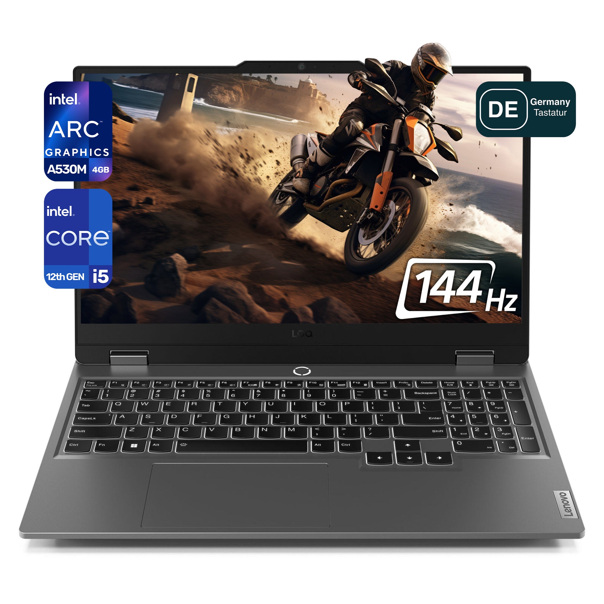 Lenovo LOQ Gaming Laptop, i5-12450HX, 15.6" FHD, Intel Arc A530M, RGB QWERTZ, W11Pro