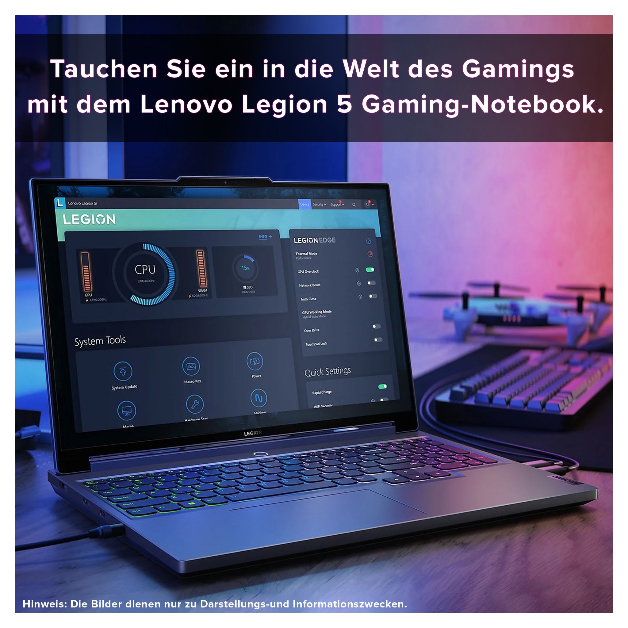 Lenovo Legion 5 Gaming Laptop, i5-13450HX, 16" WQXGA, QWERTZ, W11Home