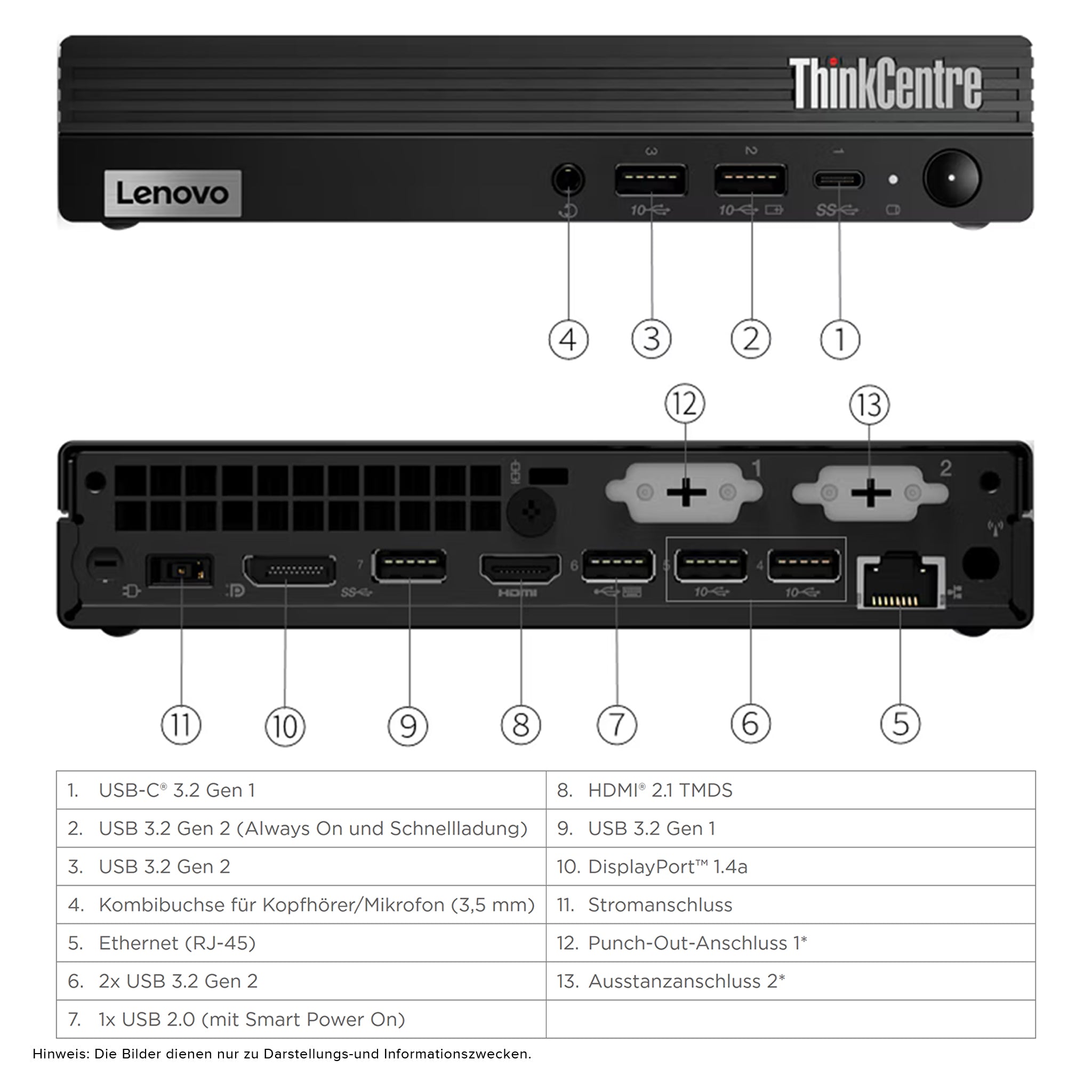 Lenovo ThinkCentre M70q Tiny Mini PC, i5-13400T, W11Pro, Tastatur + Maus