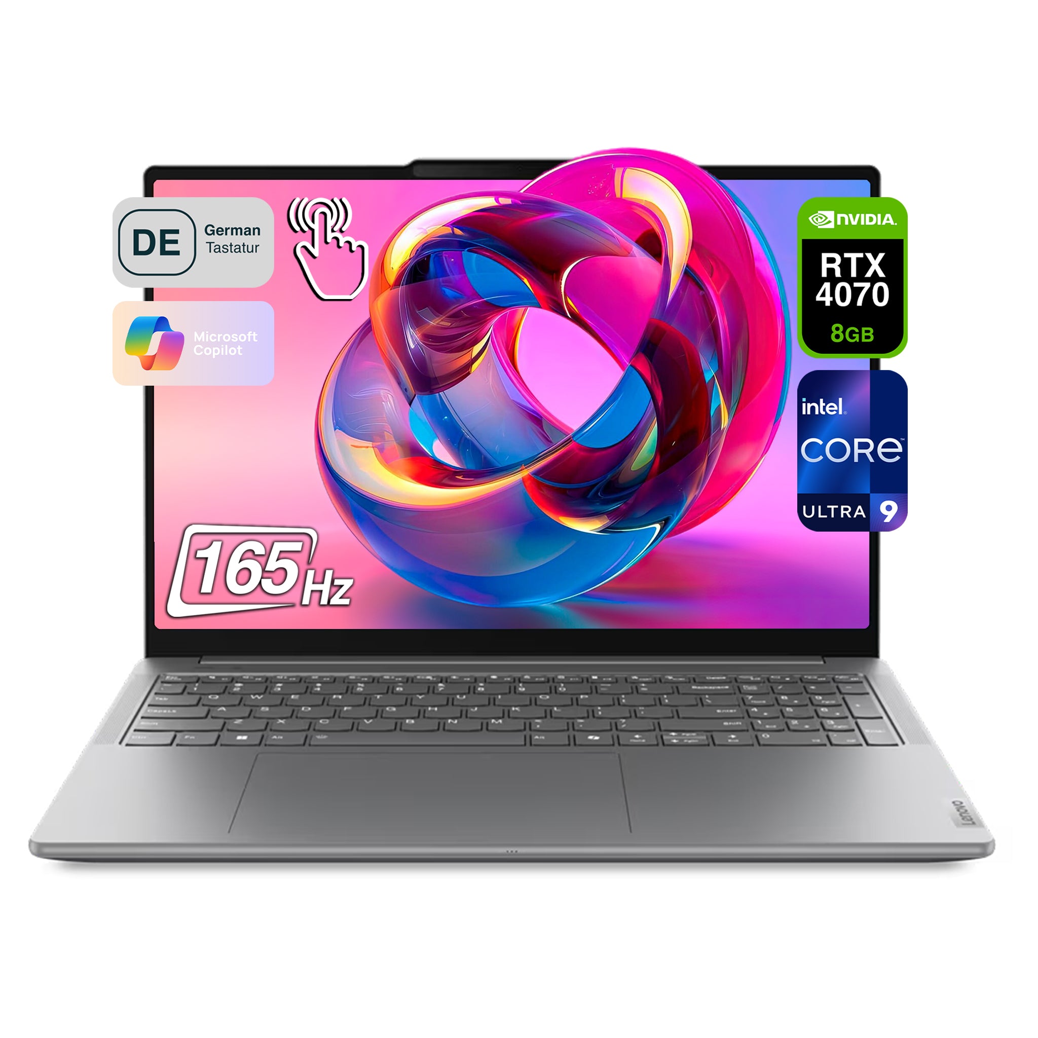 Lenovo Yoga Pro 9i Business Laptop, Ultra 9-185H, 16" 3.2K 165Hz Touch, RTX4070, QWERTZ, AI Ready Tastatur, W11Home