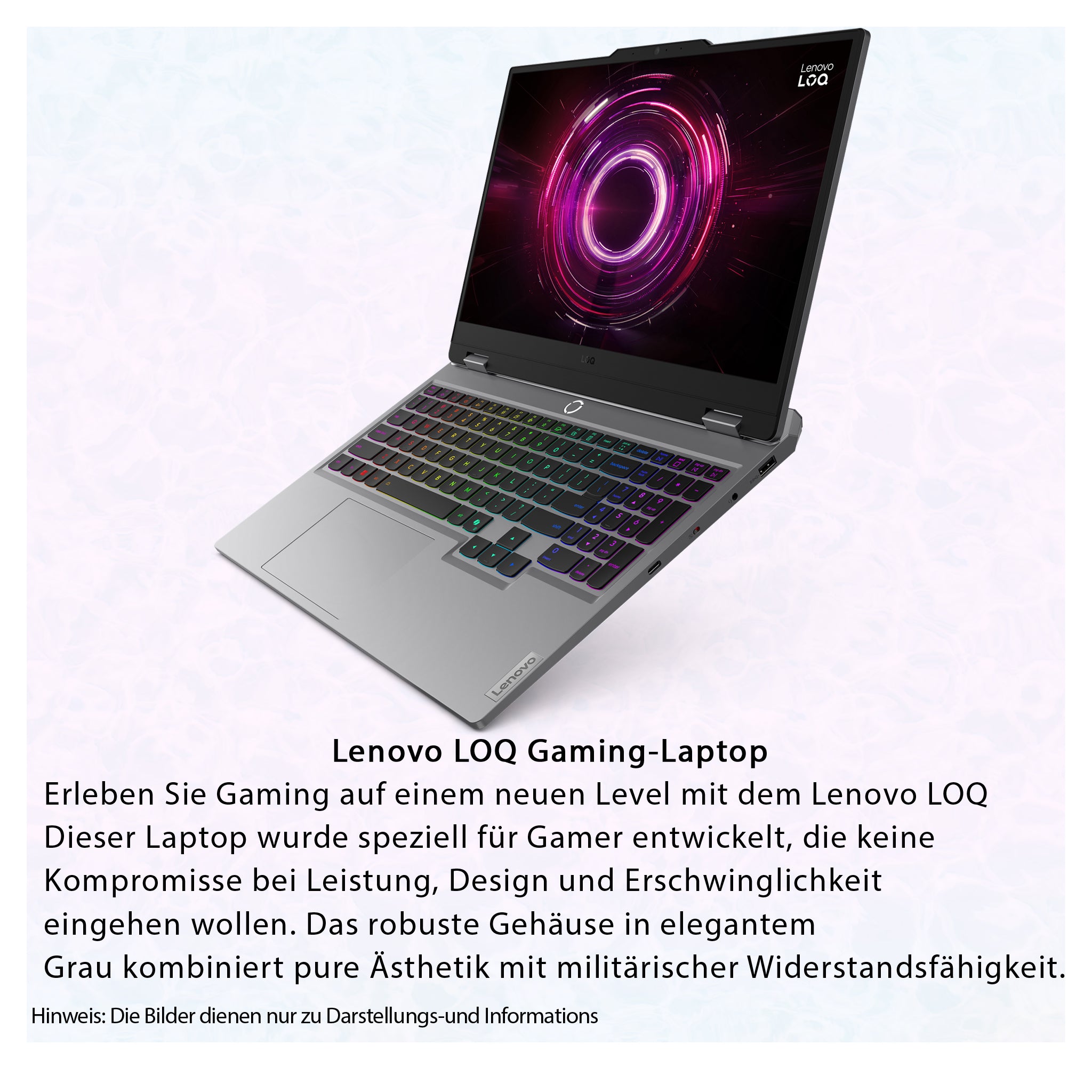 Lenovo LOQ 15AHP10 Gaming Laptop, Ryzen 5 220, 15.6" FHD (1920x1080) IPS Display, RTX 5050, Deutsches Tastatur-Layout, W11 Home, Luna Grey