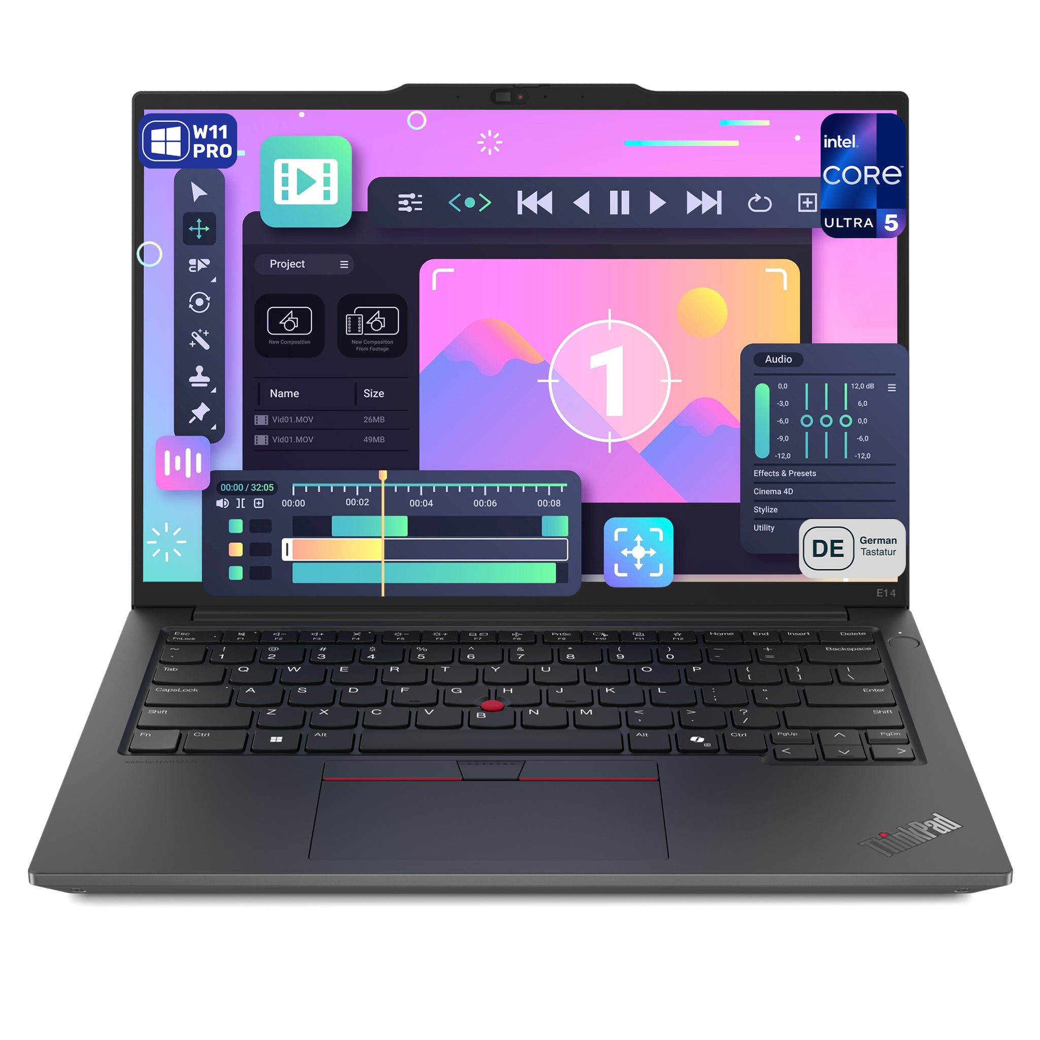 Lenovo ThinkPad E14 Gen6 Business Laptop, Core Ultra 5 125H, 14" IPS (1920x1200) Display, Intel Graphics, Deutsches Tastatur-Layout, W11 Pro, Schwarz