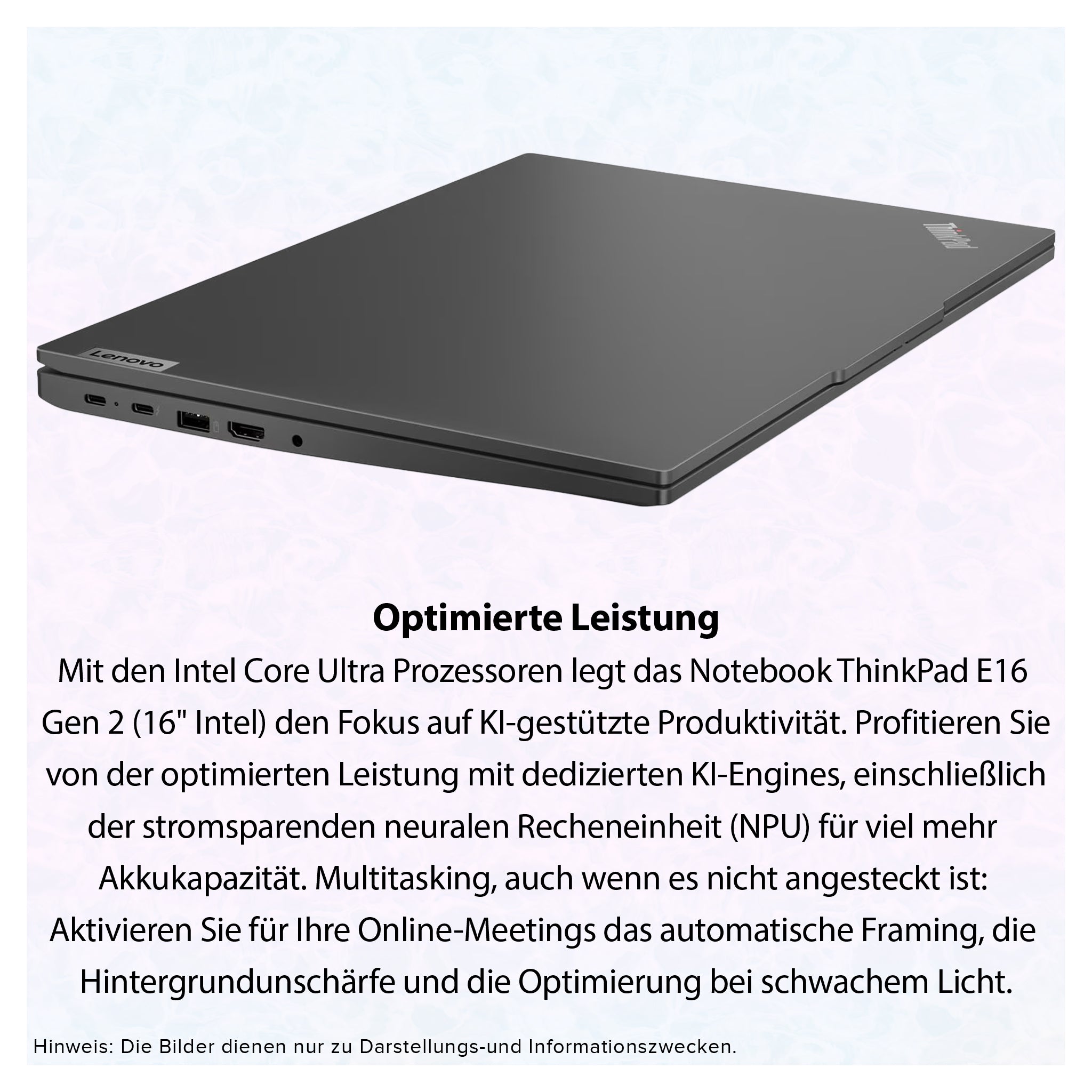 Lenovo ThinkPad E16 Gen 2 Laptop, Ultra 5-125U, 16" QWERTZ Tastatur, W11 Pro