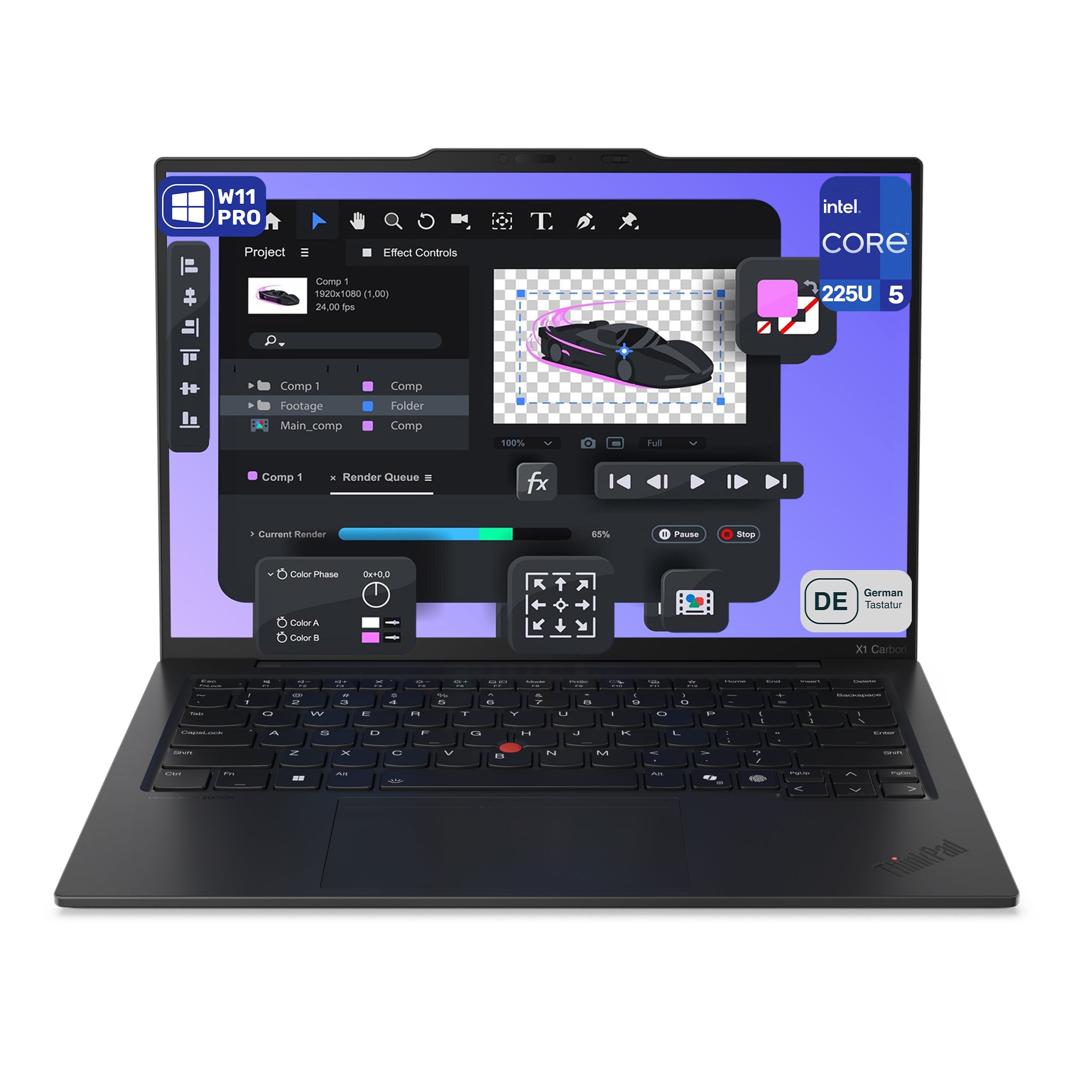 Lenovo ThinkPad X1 Carbon Gen 13 Aura Edition, Core Ultra 5 225U, 14" WUXGA IPS (1920x1200) 500 Nits, Wi-Fi 6E, W11 Pro, QWERTZ, Schwarz